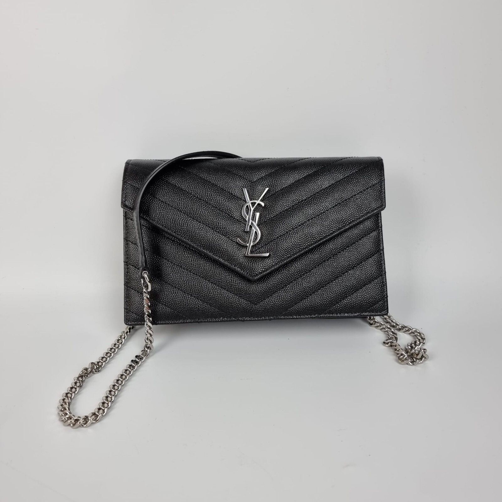 Saint Laurent Paris SAINT LAURENT Cassandre Envelope Black/Silver Grained Leathe Size ONE SIZE - 2 Thumbnail