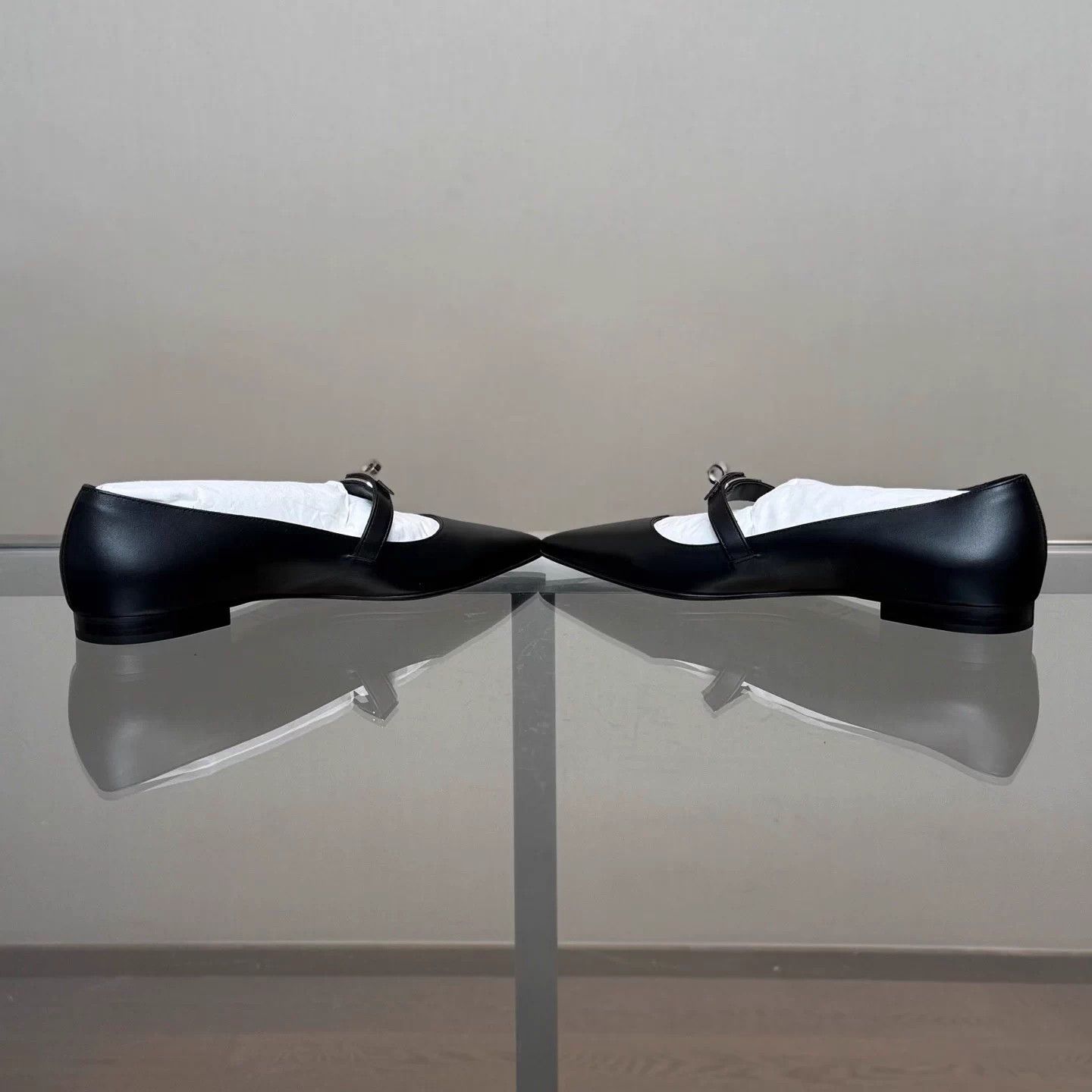 Hermes HERMES 25 Black Silver Kelly Buckle Pointed Toe Flat 36.5 Size US 5.5 / IT 35.5 - 6 Thumbnail