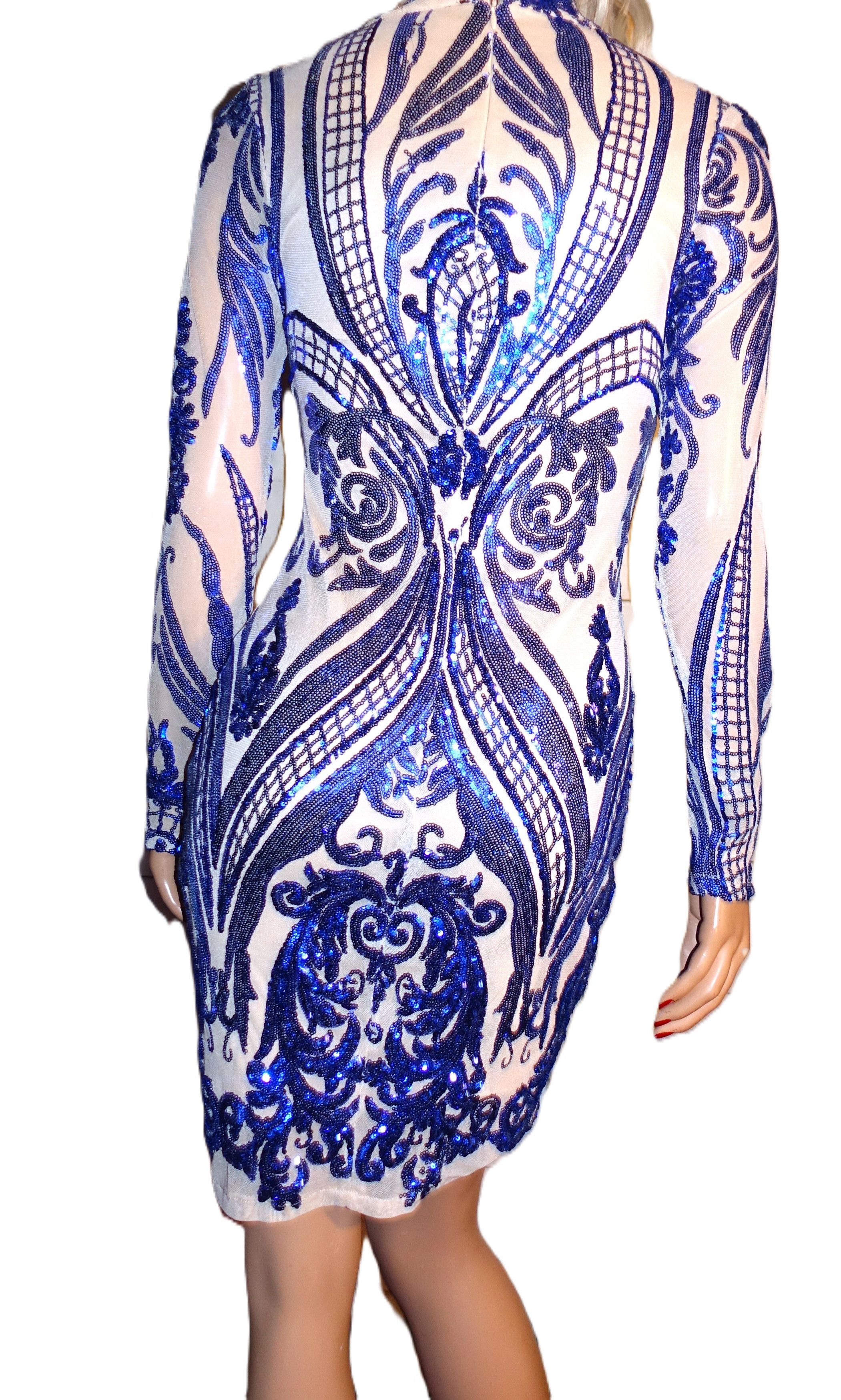 Fashion Nova Blue Tan Sequin Dress S