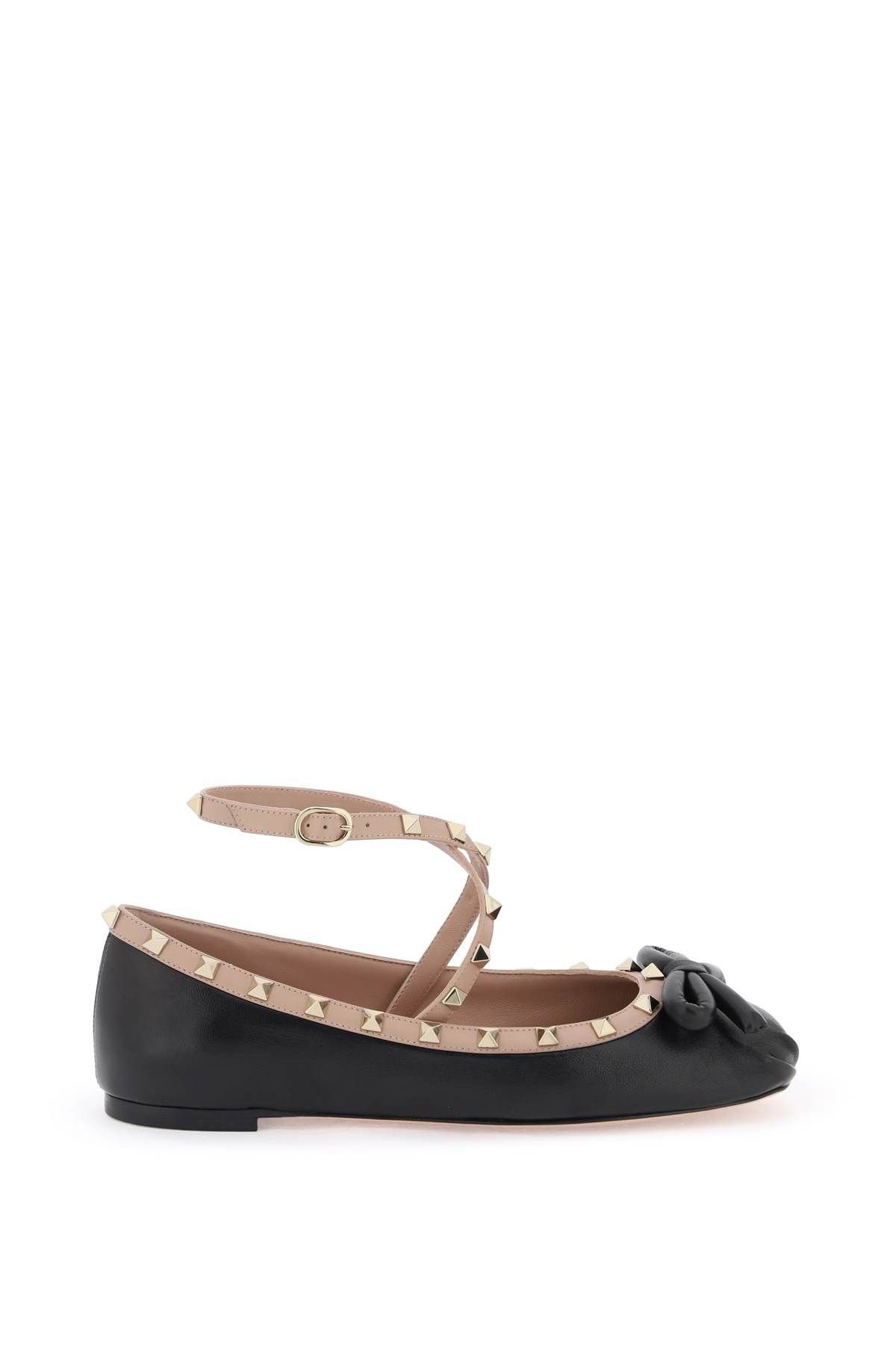 image of Valentino Garavani Silk Rockstud Ballet Flats in Nero Rose Cannelle, Women's (Size 10)