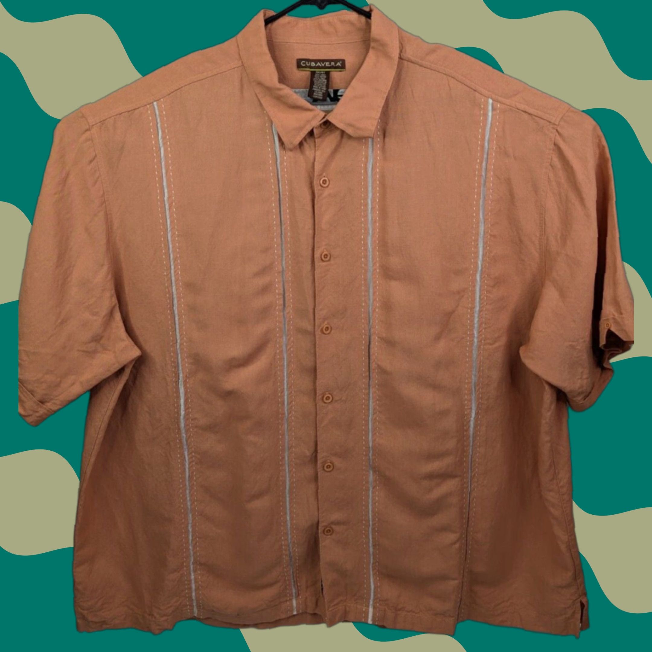 Cubavera Cubavera Button-Up Shirt Cubavera Men's 4X Orange Striped Panel Linen Rayon Short Sleeve Aloha Casual Comfort Shirt Mens Size US XXL / EU 58 / 5 - 1 Thumbnail