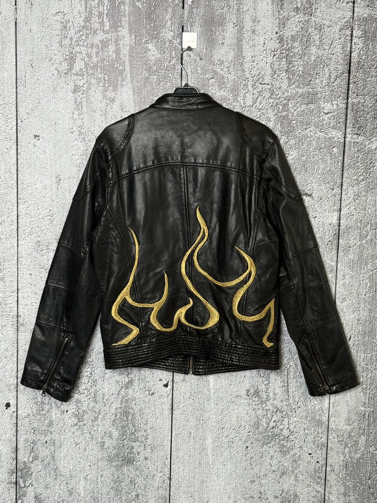 Wilsons Leather Vintage Wilsons Leather Black Biker Jacket Embroidered Flame Size US S / EU 44-46 / 1 - 2 Thumbnail