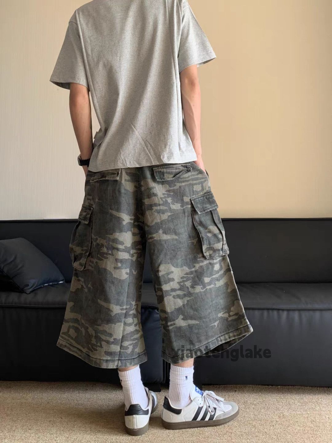 Designer unisex washed faded cleanfit loose baggy camo shorts Size US 26 / EU 42 - 5 Thumbnail