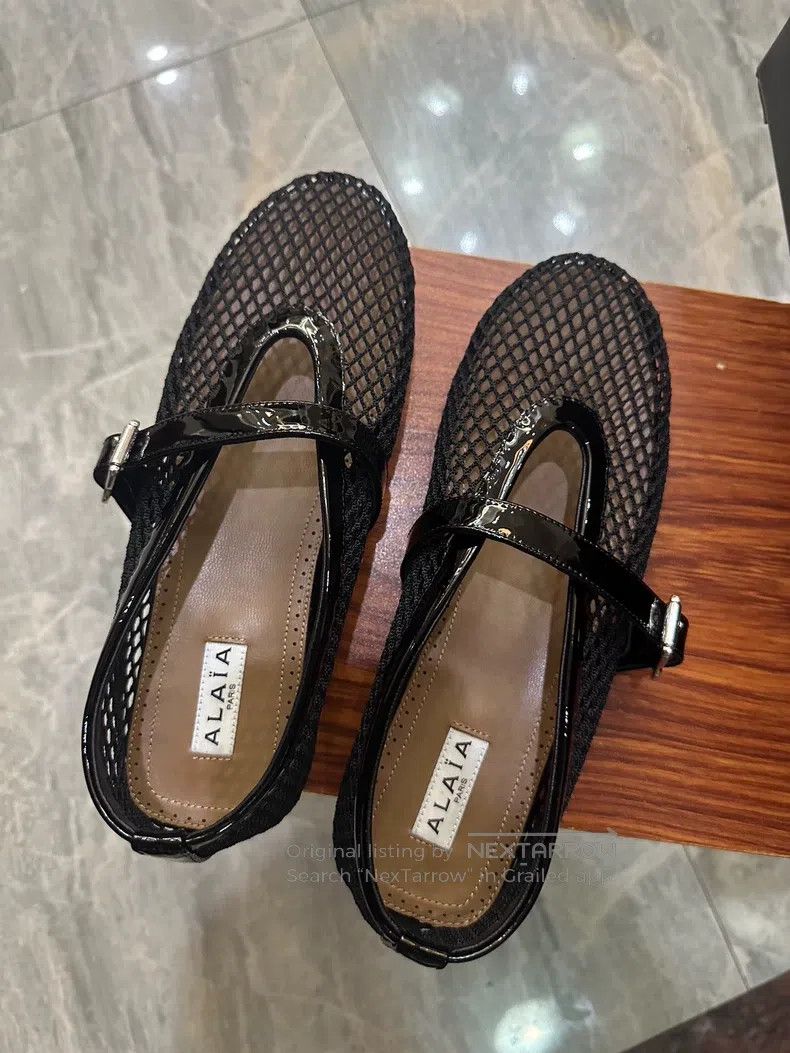 Alaia Alaia Women's Cutout Fishnet Shoes Ballet Shoes Black Size US 7.5 / IT 37.5 - 3 Thumbnail