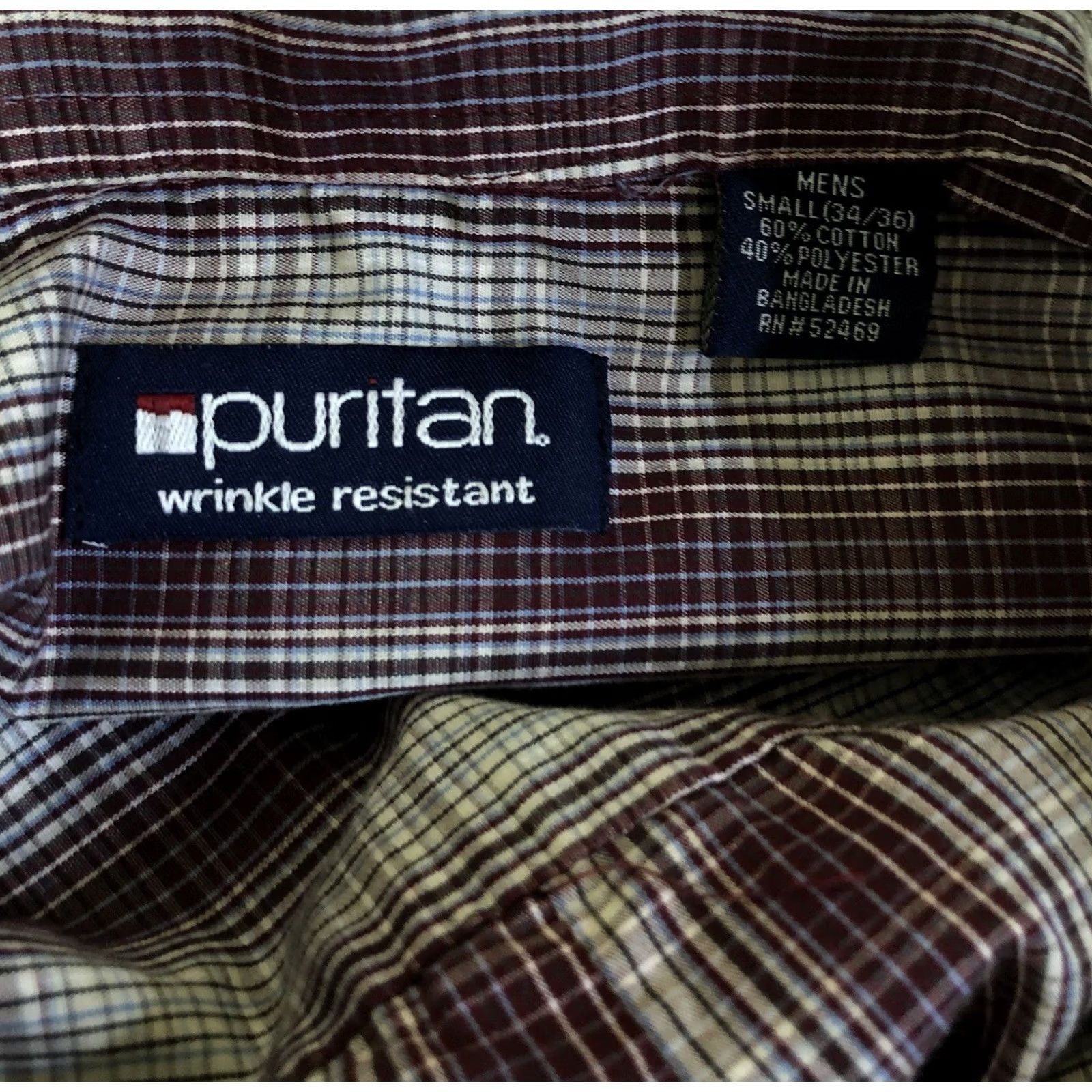 Vintage Puritan Button-Up Oxford Shirt S Purple Plaid Long Sleeve Pocket Western Office Men Size US S / EU 44-46 / 1 - 4 Thumbnail