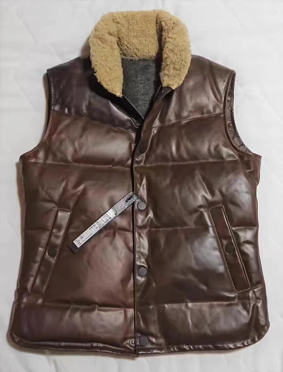 Isamu Katayama Backlash Brown Quilted Leather Vest with Shearling Collar Size US S / EU 44-46 / 1 - 1 Thumbnail