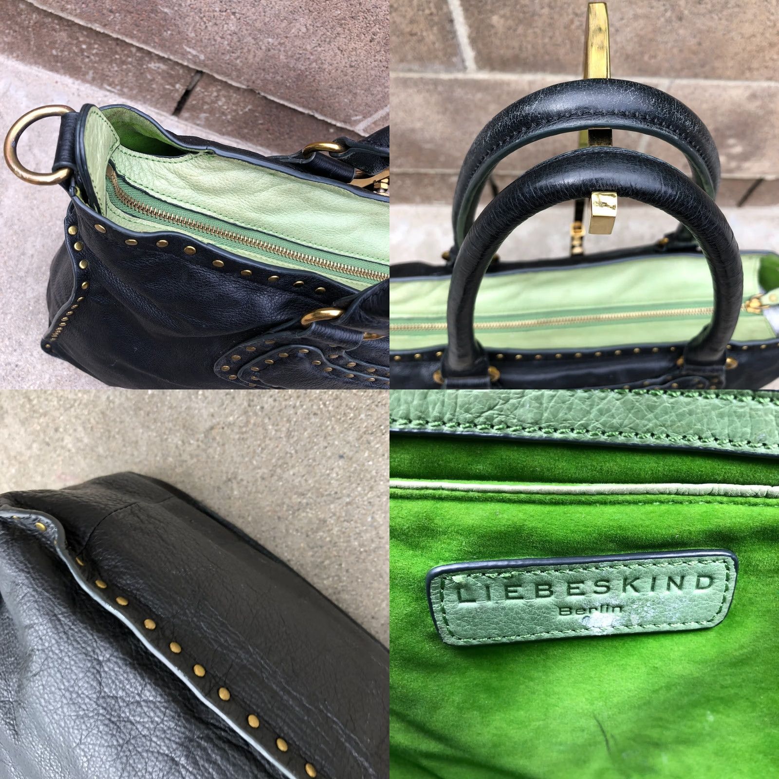 Vintage LIEBESKIND BERLIN Rena Stud Bowler Purse Satchel Black Leather Shoulder Bag Women Designer Bag Size ONE SIZE - 8 Thumbnail