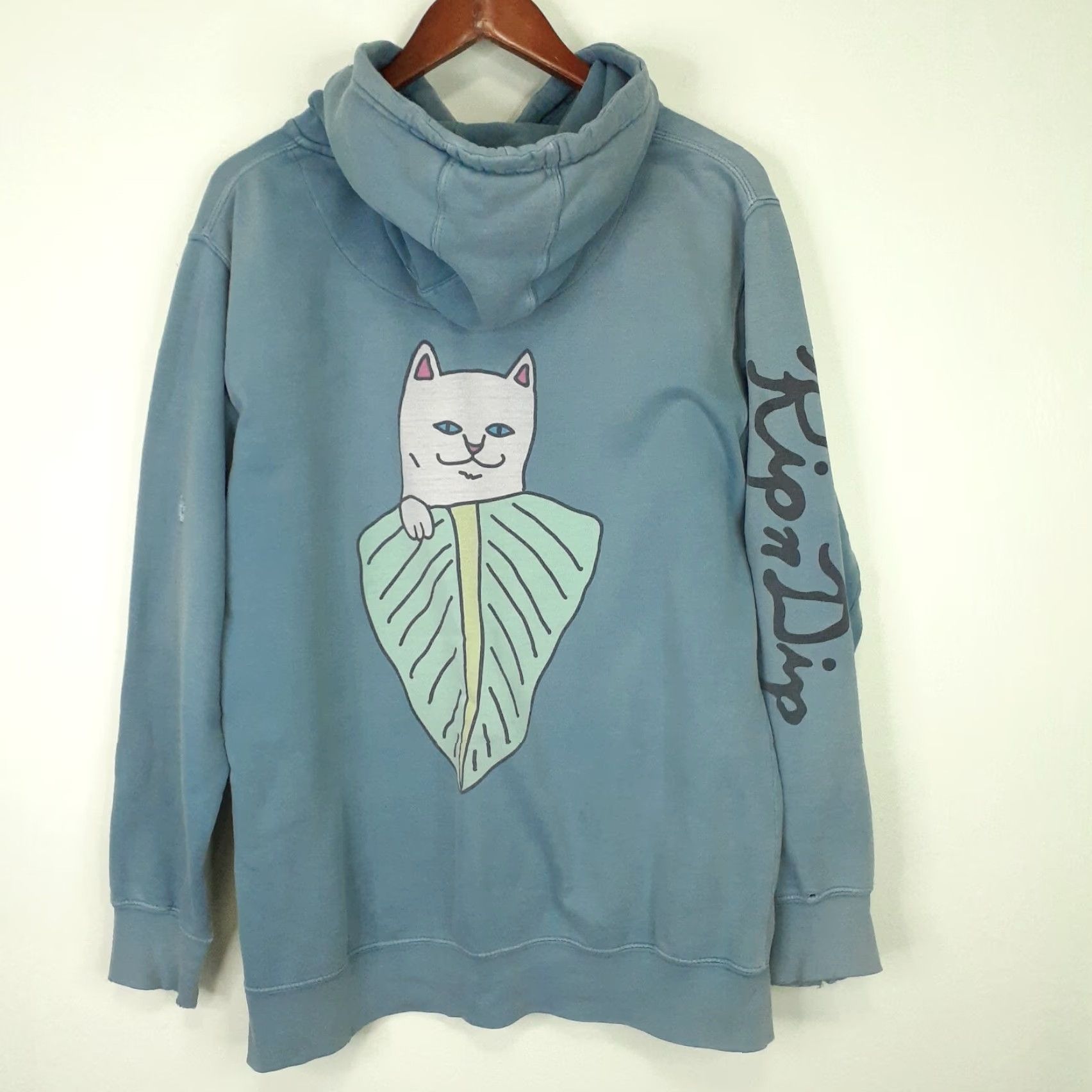 RIPNDIP VINTAGE RIPNDIP Cat Leaf Distressed Long Sleeve Hoodie Skateboarding Medium Blue Size US M / EU 48-50 / 2 - 2 Thumbnail