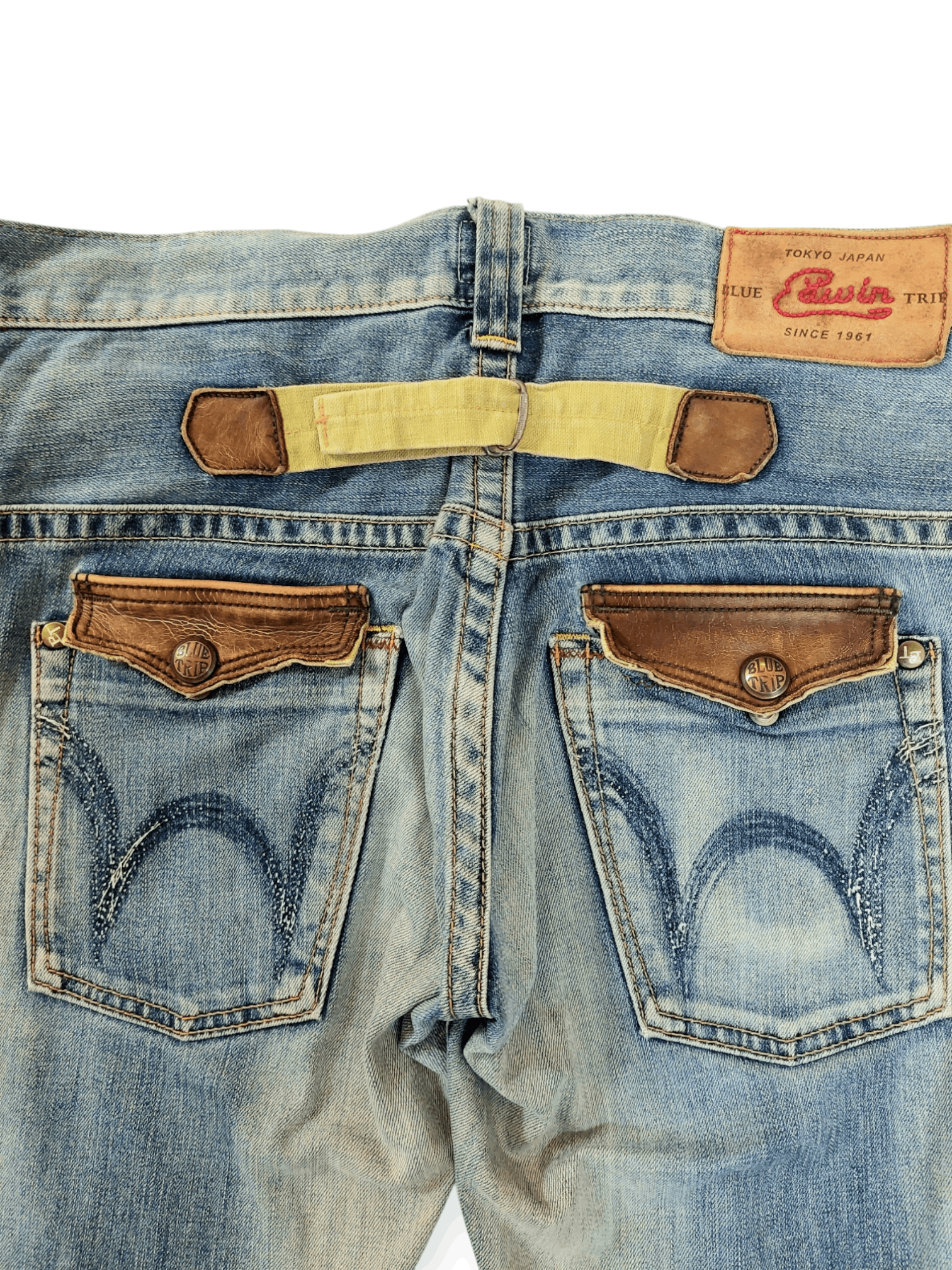 Edwin Flare💥 90's Edwin Blue Trip Tokyo Japan Buckle Back Denim Size US 33 - 14 Thumbnail