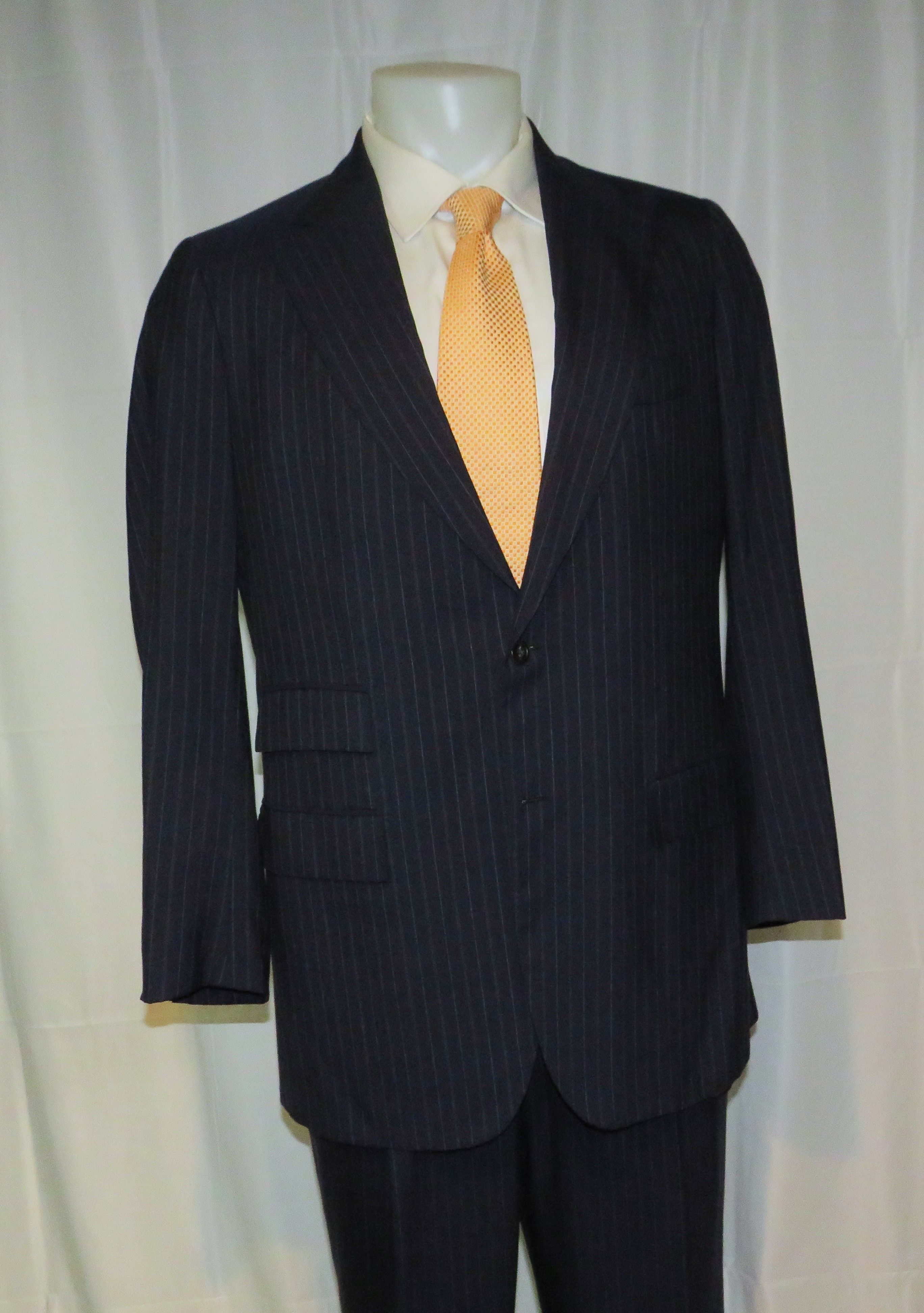 Kiton 100% Cashmere Navy Blue Striped Two Button Suit 43R Size 44R - 9 Thumbnail