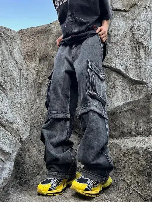 Japanese Brand Gray faded y2k baggy hiphop cargo jeans Size US 32 / EU 48 - 1 Thumbnail