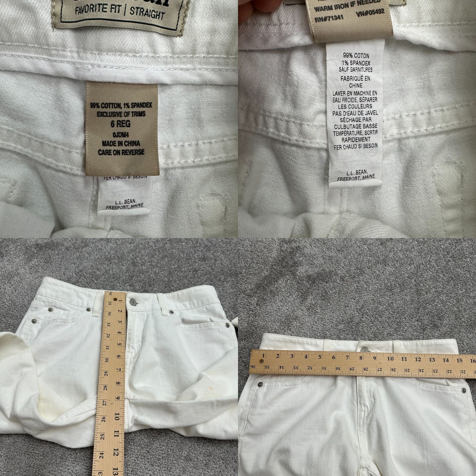 Vintage LL. Bean Favorite Fit Cropped Denim Jeans Womens 6Reg White Straight Leg 30x20 Size 28" / US 6 / IT 42 - 8 Thumbnail
