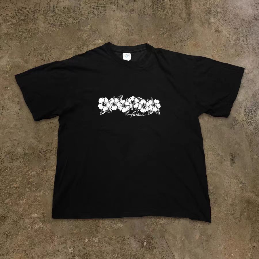 Vintage Street Hip Hop Floral Print Short Sleeve T Shirt Black Size US M / EU 48-50 / 2 - 1 Thumbnail