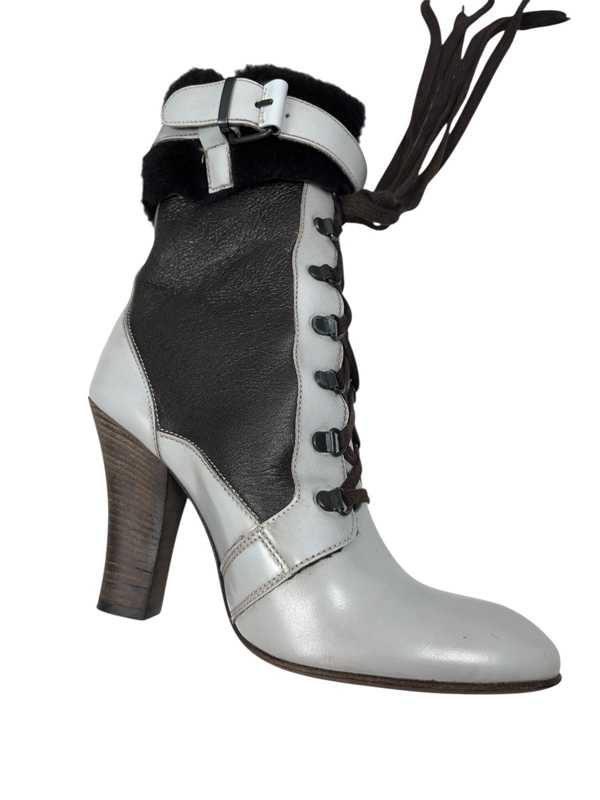 MoMA × Vintage Vintage MoMa Leather Fur Heels Boots Avant Garde Italy Size US 9.5 / IT 39.5 - 4 Thumbnail
