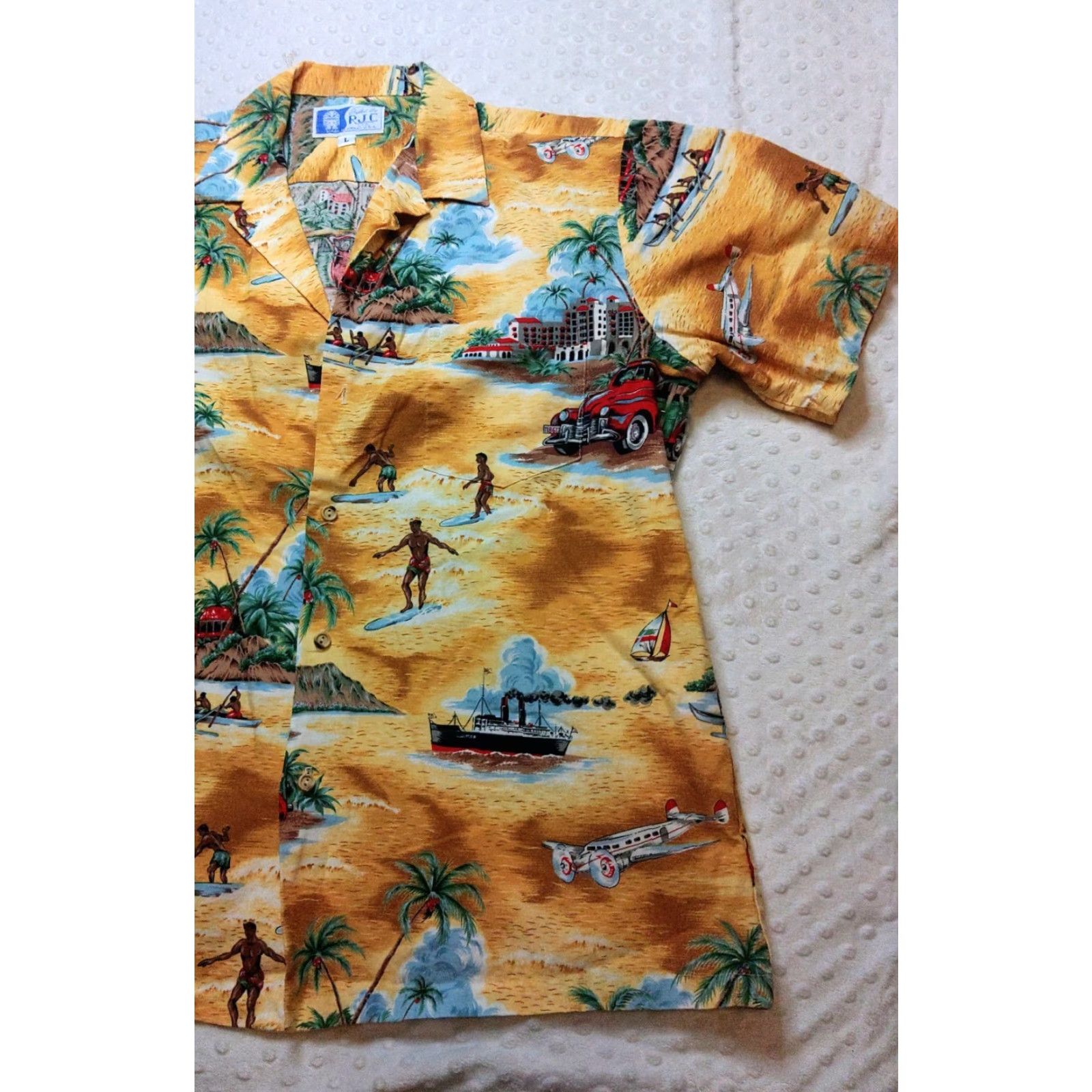 Vintage RJC 100% Cotton Woody Wagon Hula Girls Surfboard Hawaiian Surfer Shirt L Mens Size US L / EU 52-54 / 3 - 2 Thumbnail