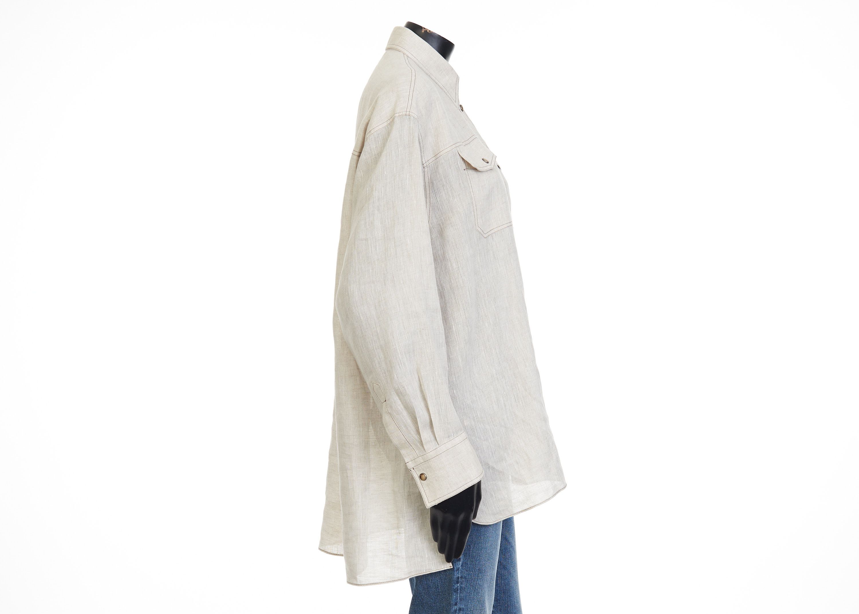 Brunello Cucinelli Lightweight Linen Shirt With Snap Buttons & Shiny Tab Size S / US 4 / IT 40 - 8 Thumbnail