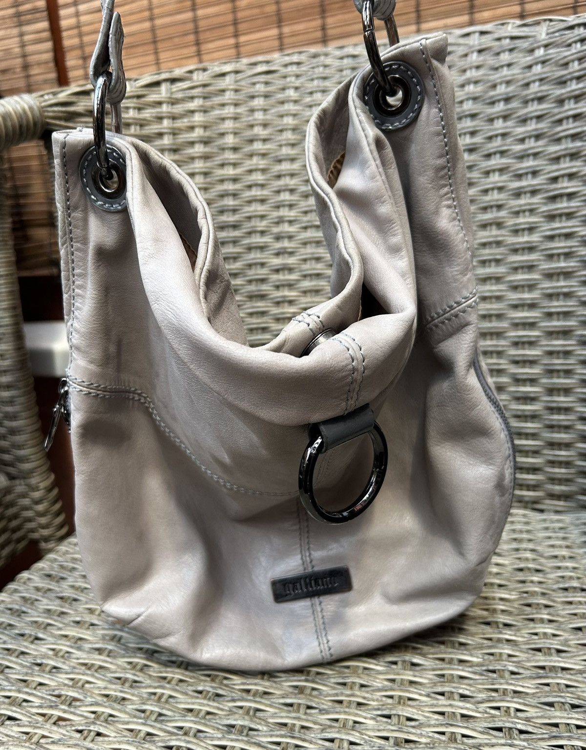 John Galliano × Vintage Vintage Galliano Leather Gray Crossbody Bag Gazette Lining Size ONE SIZE - 2 Thumbnail
