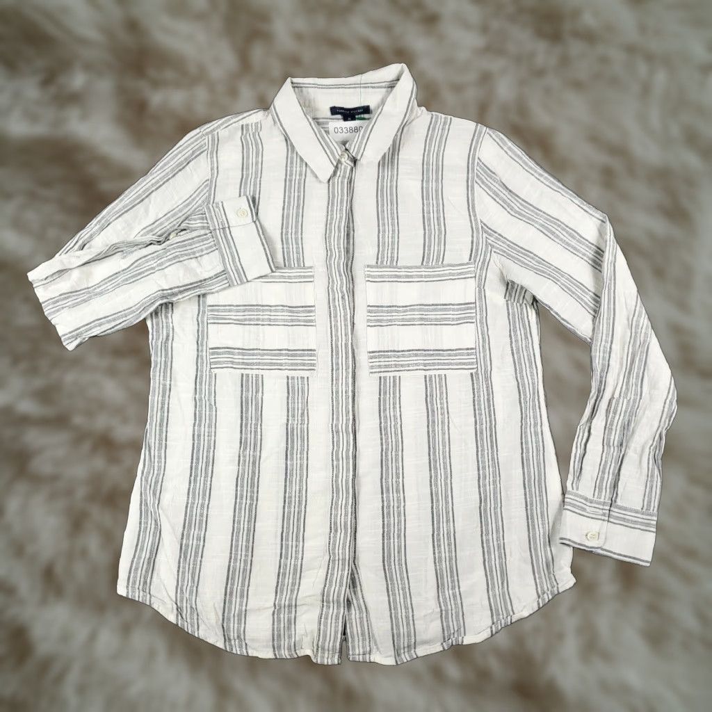 Tommy Hilfiger Tommy Hilfiger Women's Gray Striped Long Sleeve Button Up Shirt Medium Size M / US 6-8 / IT 42-44 - 1 Thumbnail