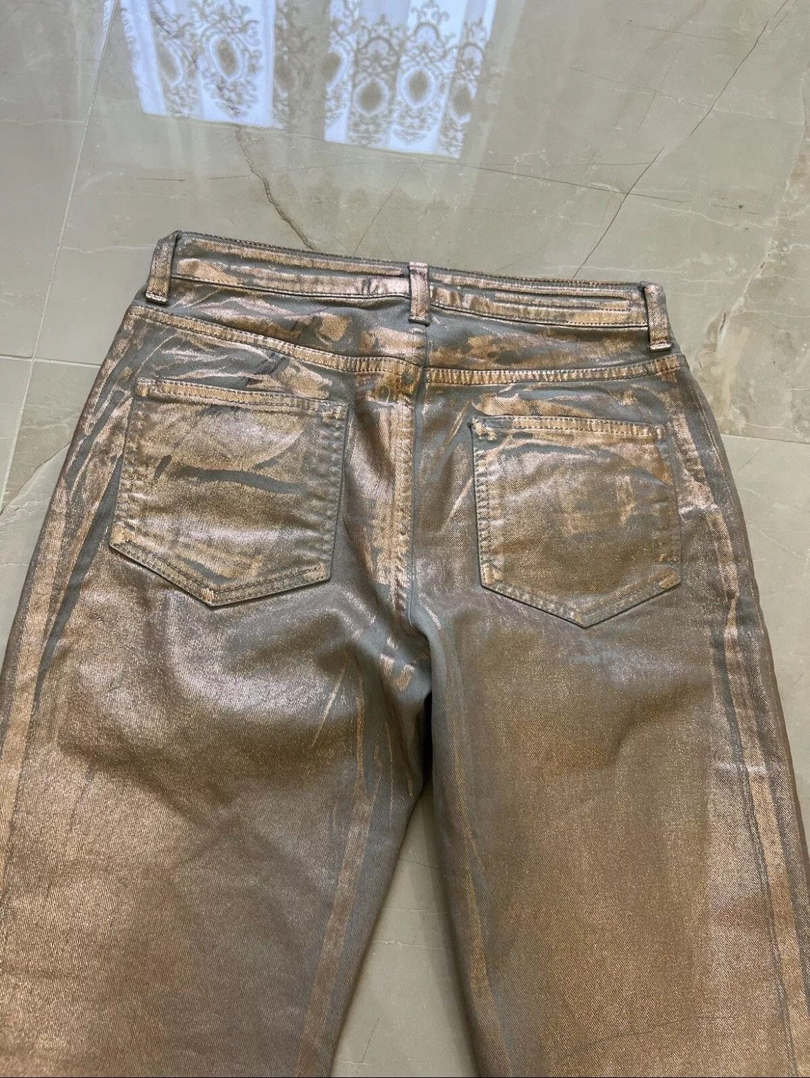 Roberto Cavalli × Vintage VTG Just Cavalli Red Diamond High Waist Blue Gold Metallic Size 26" / US 2 / IT 38 - 9 Thumbnail