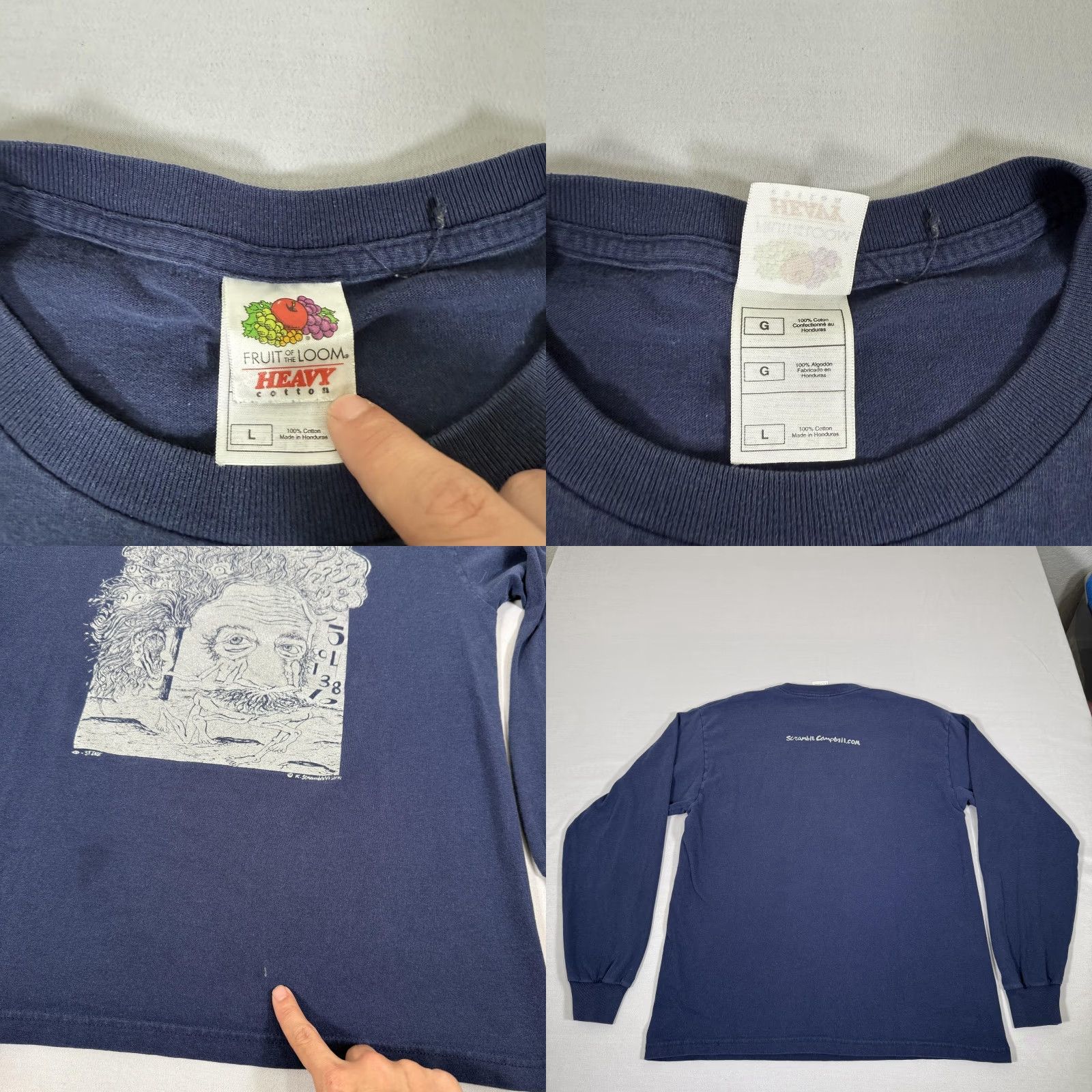 Fruit Of The Loom VINTAGE Albert Einstein Shirt Mens Large Navy Blue Scramble Campbell Graphic Print 90s Art Mens Size US L / EU 52-54 / 3 - 8 Thumbnail