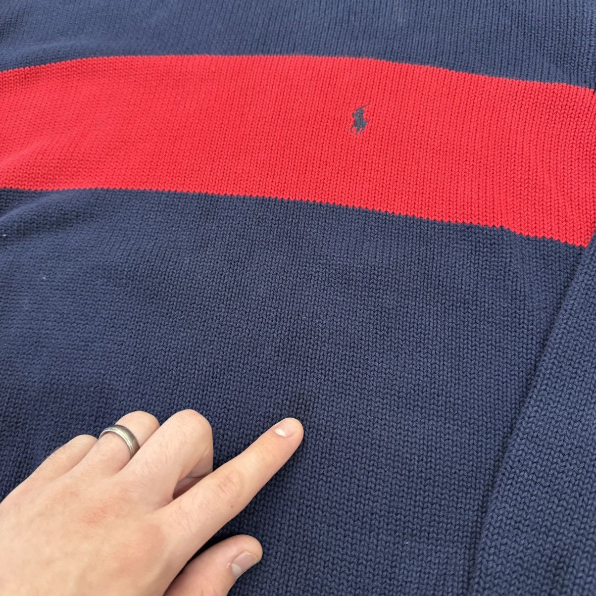 Polo Ralph Lauren Vintage Blue Red Striped Polo Ralph Turtleneck Knit Sweater Size US L / EU 52-54 / 3 - 3 Thumbnail