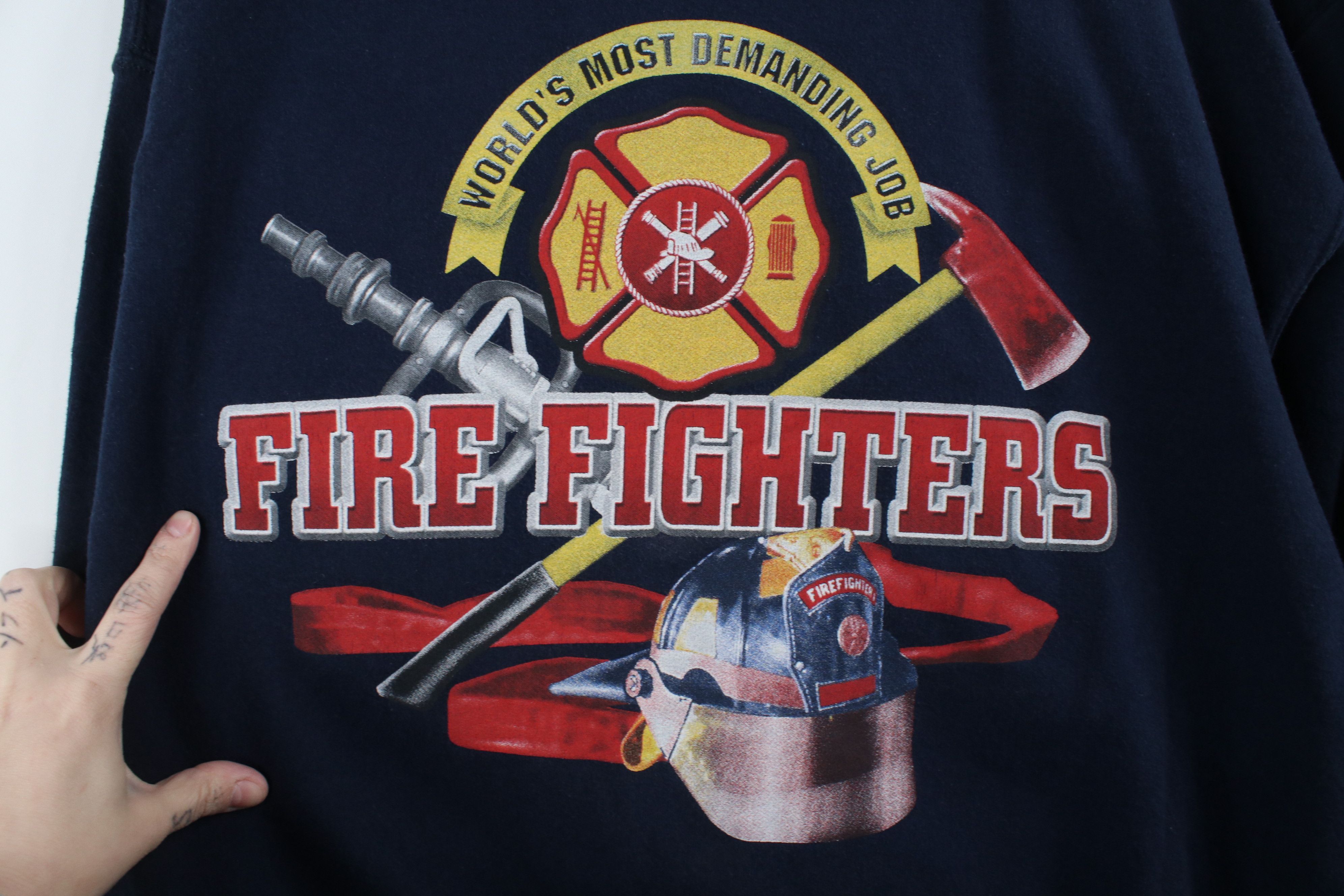 Vintage Vintage 90s Spell Out Fire Fighters Crewneck Sweatshirt Blue Size US L / EU 52-54 / 3 - 4 Thumbnail