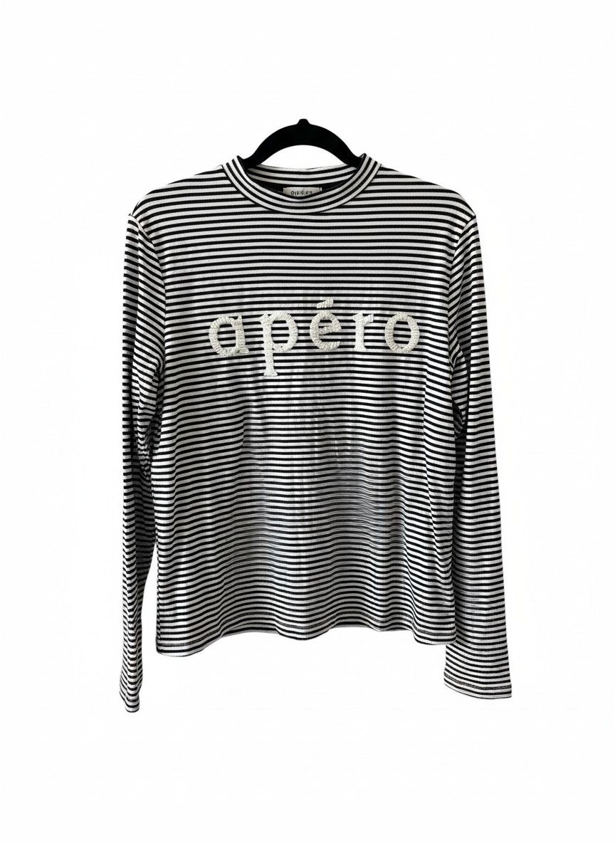 Aeropostale Apéro Black White Striped Long Sleeve Mock Neck Top Size S Size S / US 4 / IT 40 - 1 Thumbnail