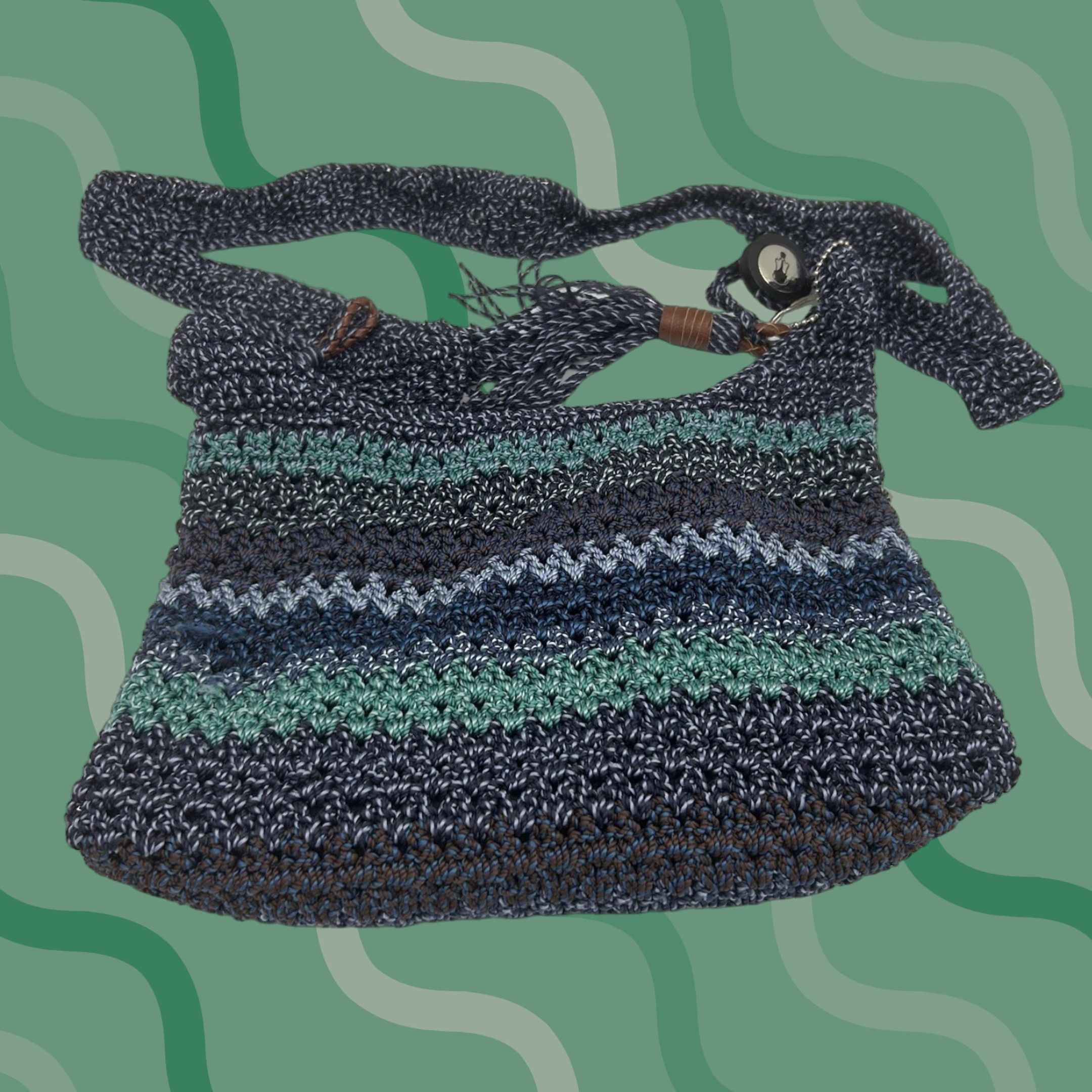 The Sak VINTAGE The Sak Crocheted Blue Multi Shoulder Handbag Zipper Adjustable Strap Pockets Size ONE SIZE - 1 Thumbnail