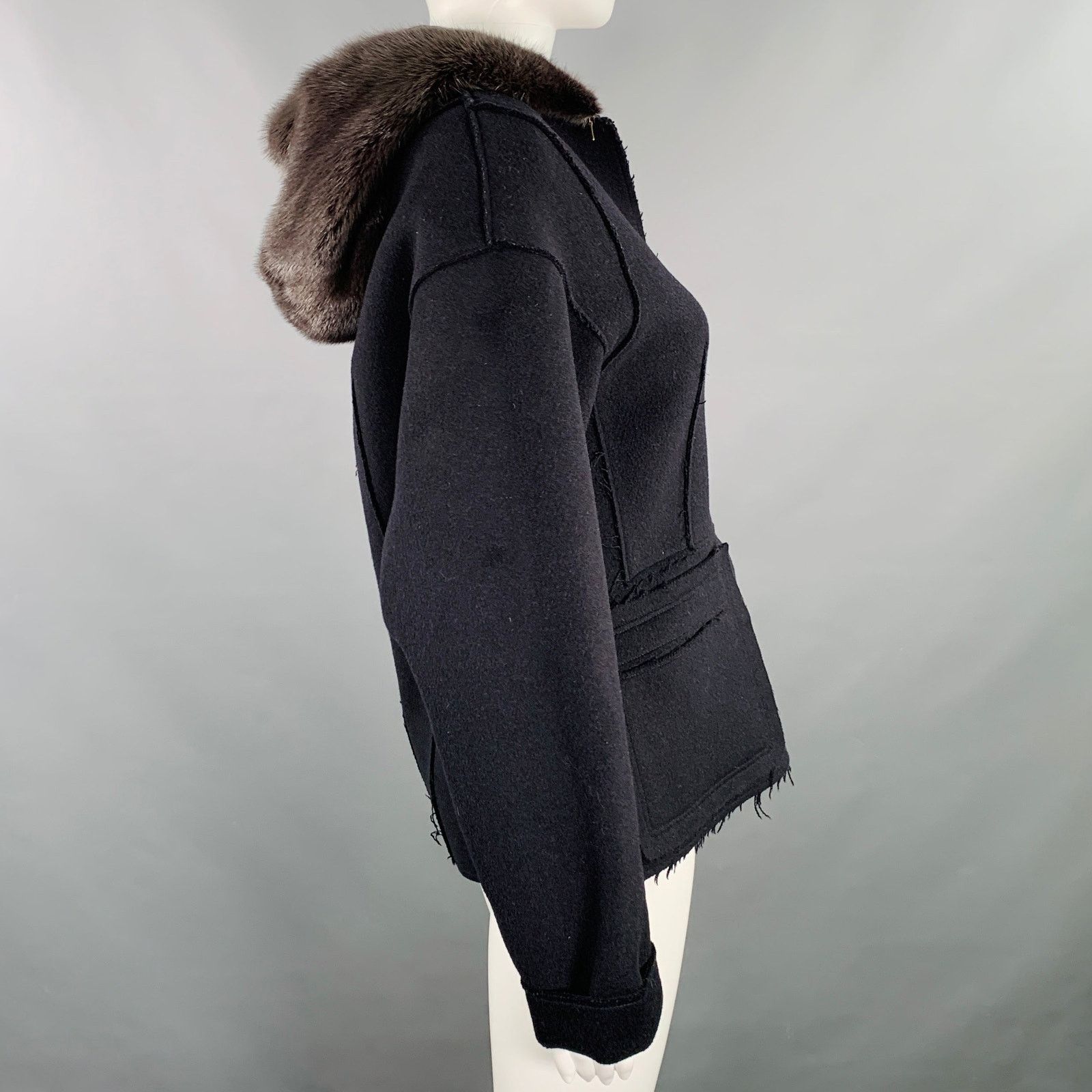 Marni MARNI Size 4 Black Wool Blend Raw Edge Hooded Jacket Size S / US 4 / IT 40 - 3 Thumbnail
