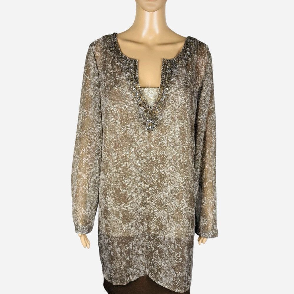 Chicos Chico’s Chiffon Embellished Tunic Snake Print Top Size 3 US Size XL / US 12-14 / IT 48-50 - 1 Thumbnail
