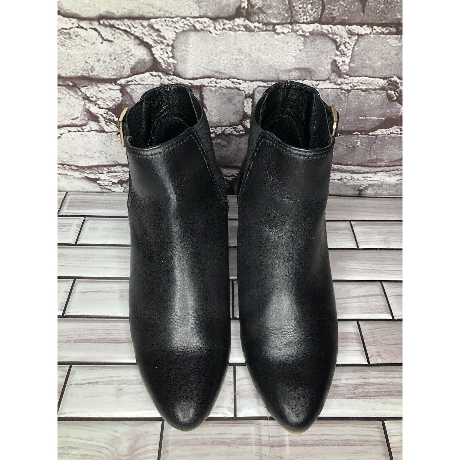 Other Minelli Black Leather Pointed BuckleStrap Heel Ankle Boots W Size US 8.5 / IT 38.5 - 18 Thumbnail