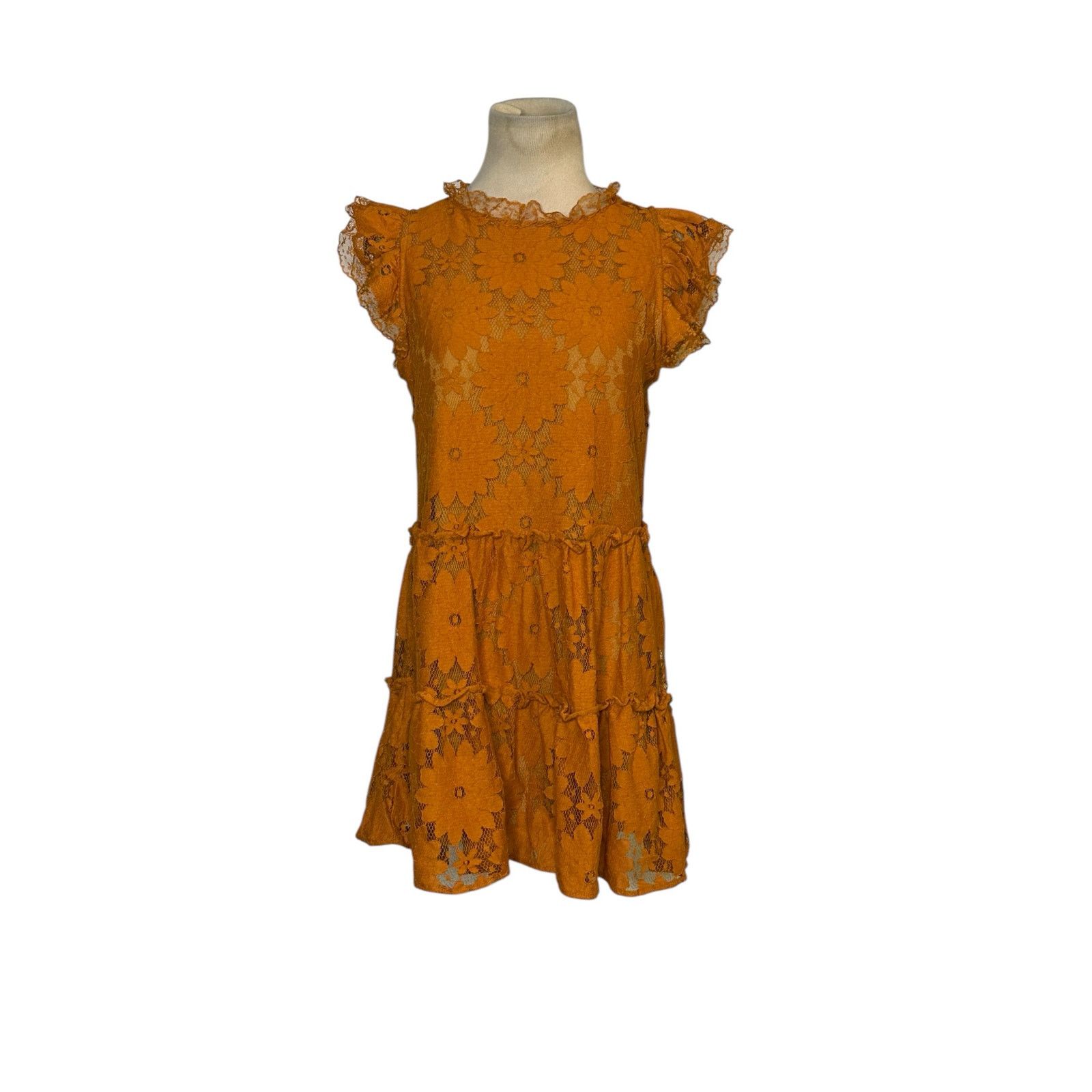Anthropologie Blue Tassel gold floral lace tiered tunic mini dress size XS Size XS / US 0-2 / IT 36-38 - 6 Thumbnail