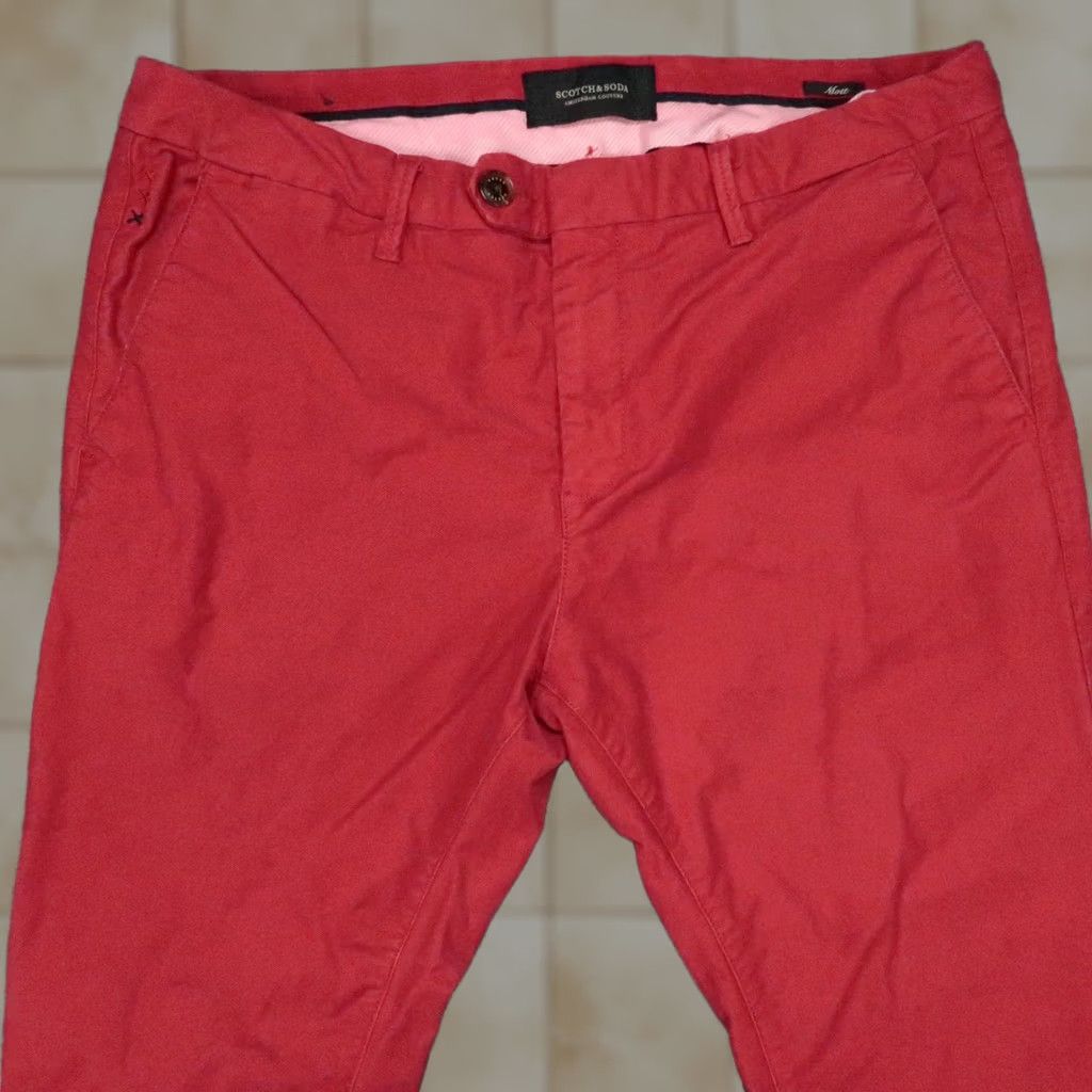 Scotch & Soda Scotch & Soda Pants Mens 33x29 Red Chino Stretch Trousers Straight Front Button Zip Size US 33 - 1 Thumbnail