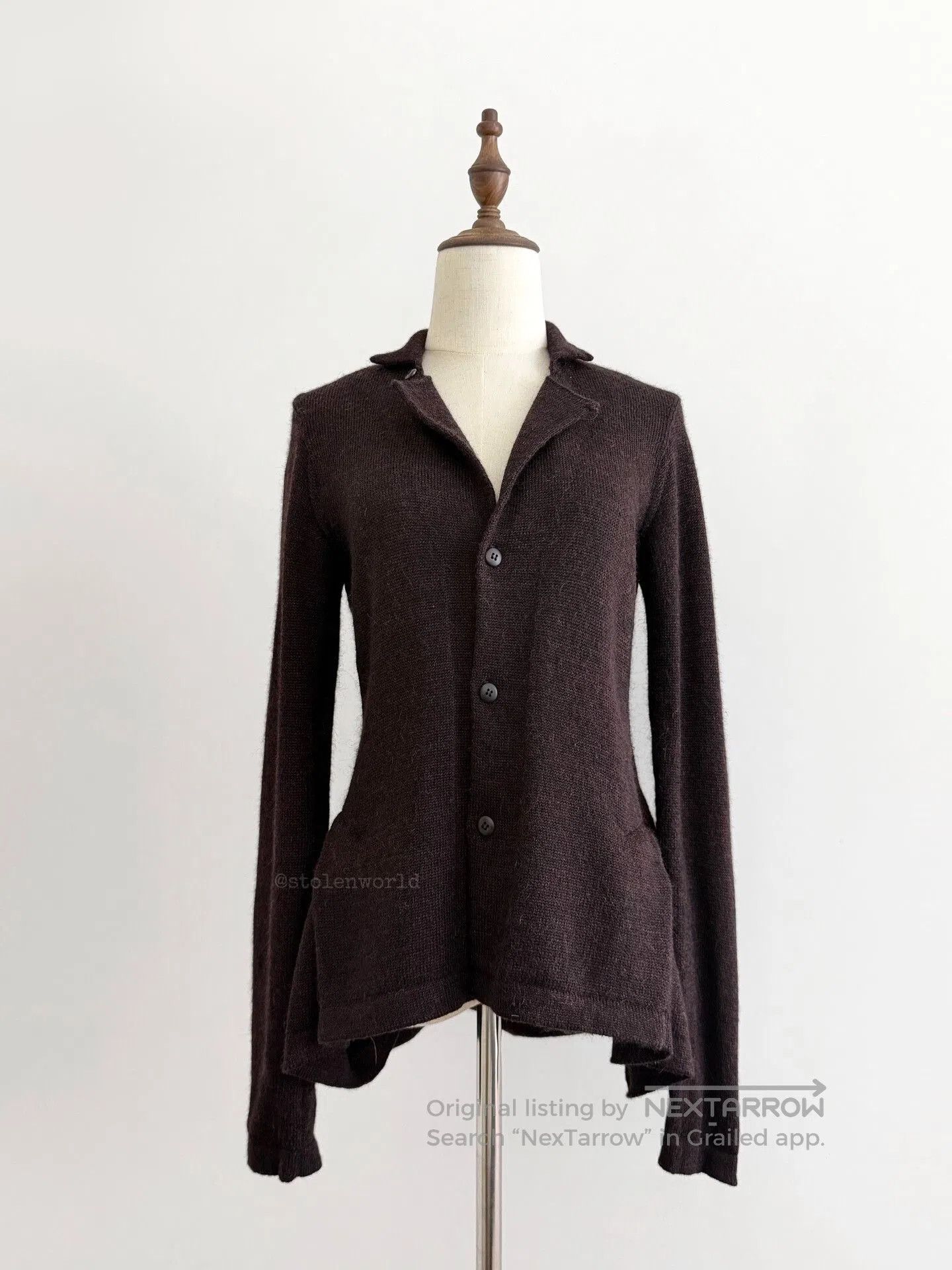 Y's unique brown wool knit cardigan. Size M / US 6-8 / IT 42-44 - 3 Thumbnail