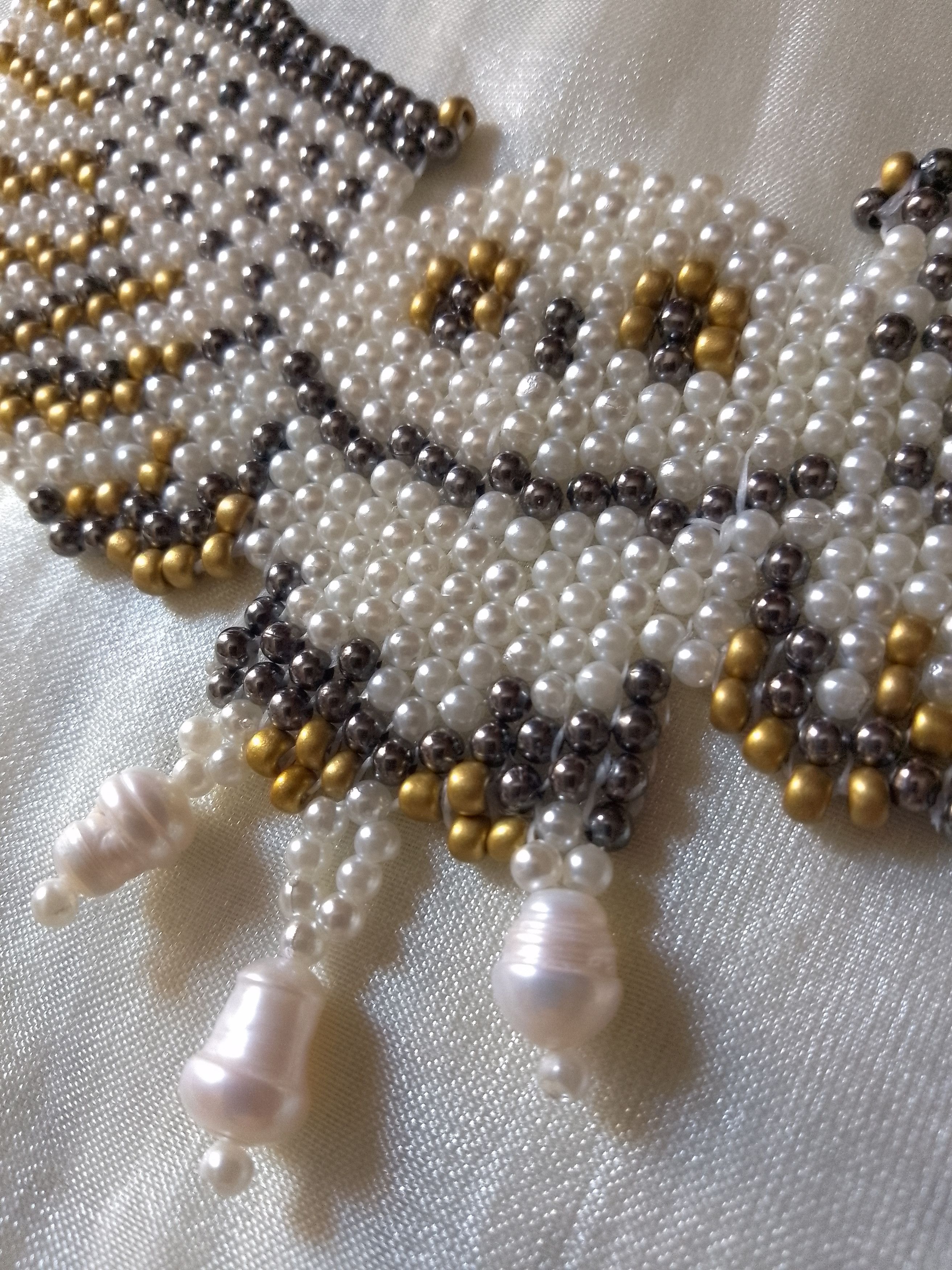 Handmade Choker Necklace Owl shaped with Freshwater pearls Size ONE SIZE - 4 Thumbnail