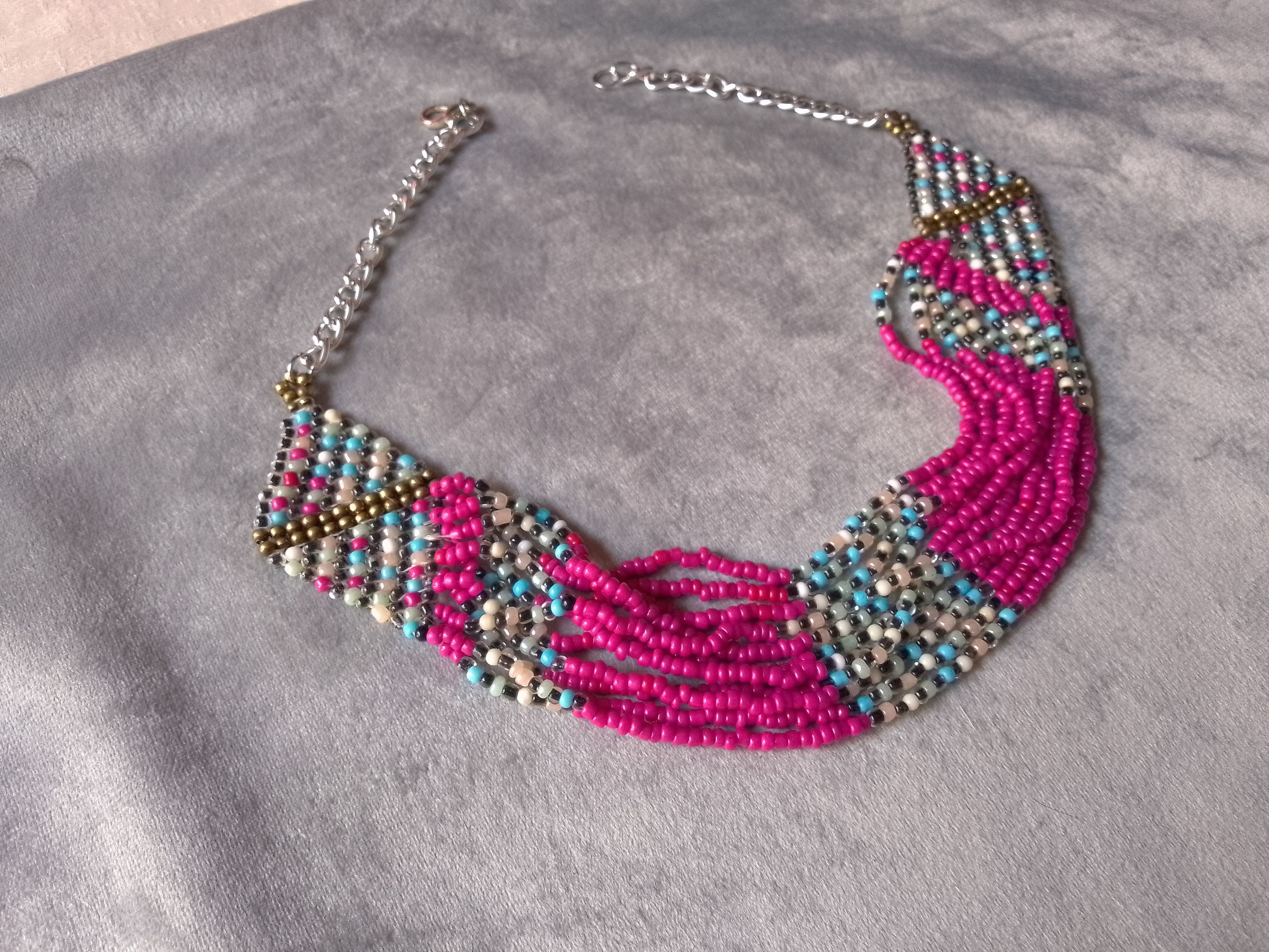 Handmade Necklace Ethnic African Style Pink Multicolor Multithread Size ONE SIZE - 2 Thumbnail