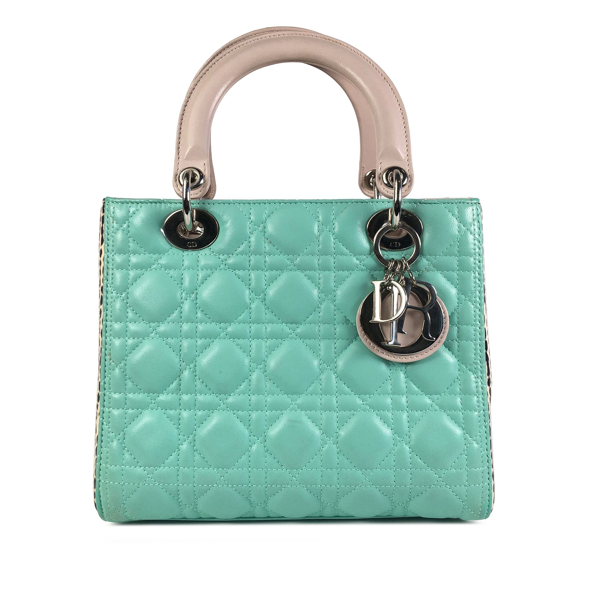 image of Dior Medium Tricolor Lambskin And Python Cannage Lady Dior in Green, Women's