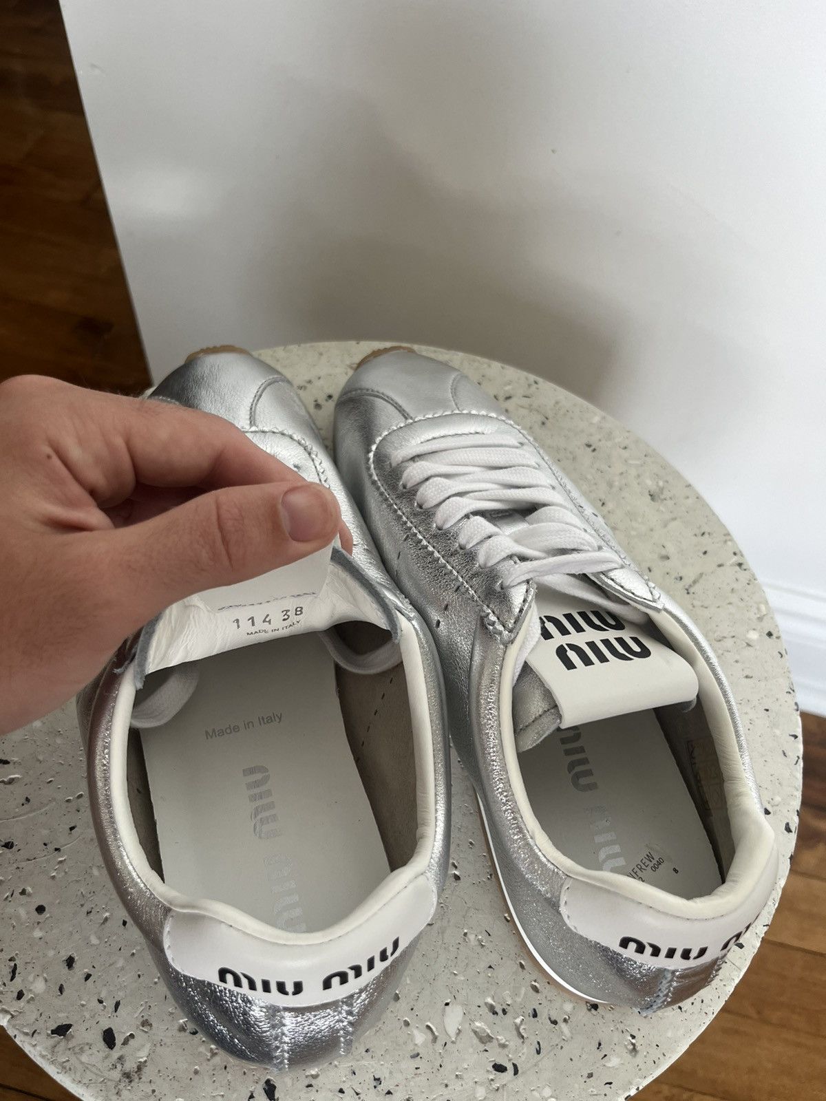 Miu Miu Plume Metallic Leather Sneakers Miu Miu Size US 8 / IT 38 - 8 Thumbnail