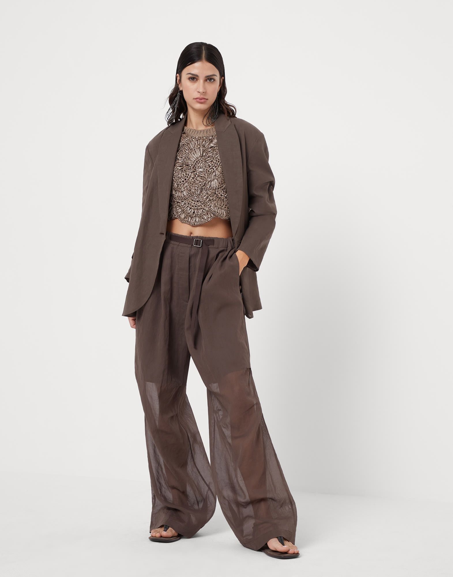 Brunello Cucinelli o1w1db10825 Woven Jacket Wool in Dark Brown Size S / US 4 / IT 40 - 5 Thumbnail