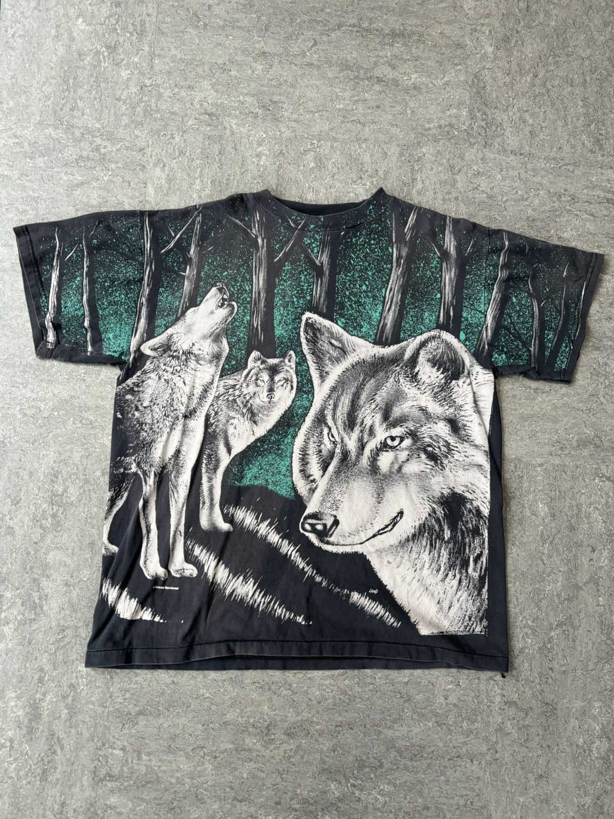 image of Vintage Faded Aop Wolf Tee in Black, Men's (Size Large)