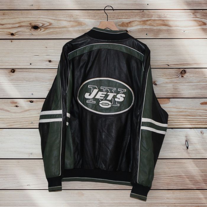 G Iii Vintage New York Jets Black Leather Bomber Jacket G-III