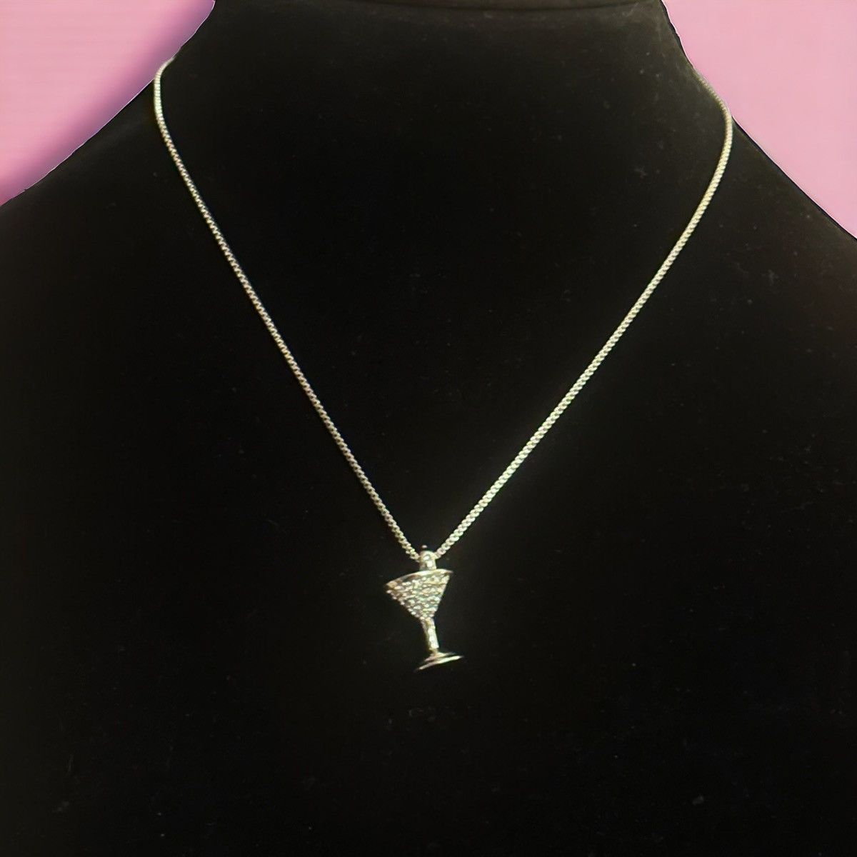 Vintage Vintage silver tone paved Martini glass pendant necklace Size ONE SIZE - 1 Thumbnail