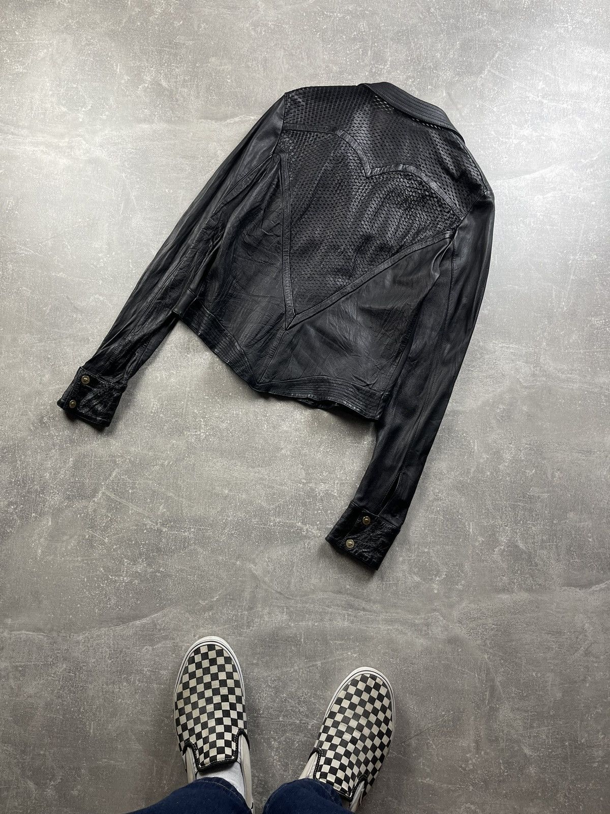 Versace Jeans Couture × Vintage Versace Leather Avant garde Black Slim Leather Jacket Size L / US 10 / IT 46 - 7 Thumbnail