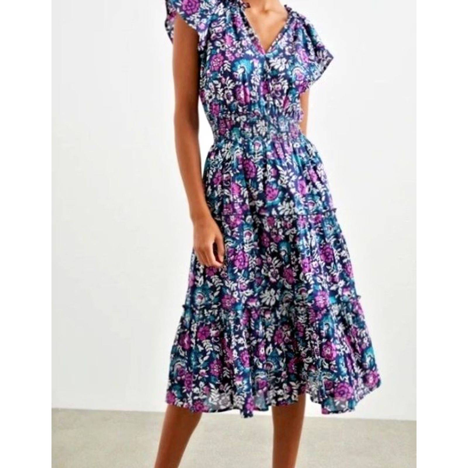 Rails Rails Amellia Woodblock Botanical Print Midi Dress L Multicolor Ruffle Floral Size L / US 10 / IT 46 - 5 Thumbnail