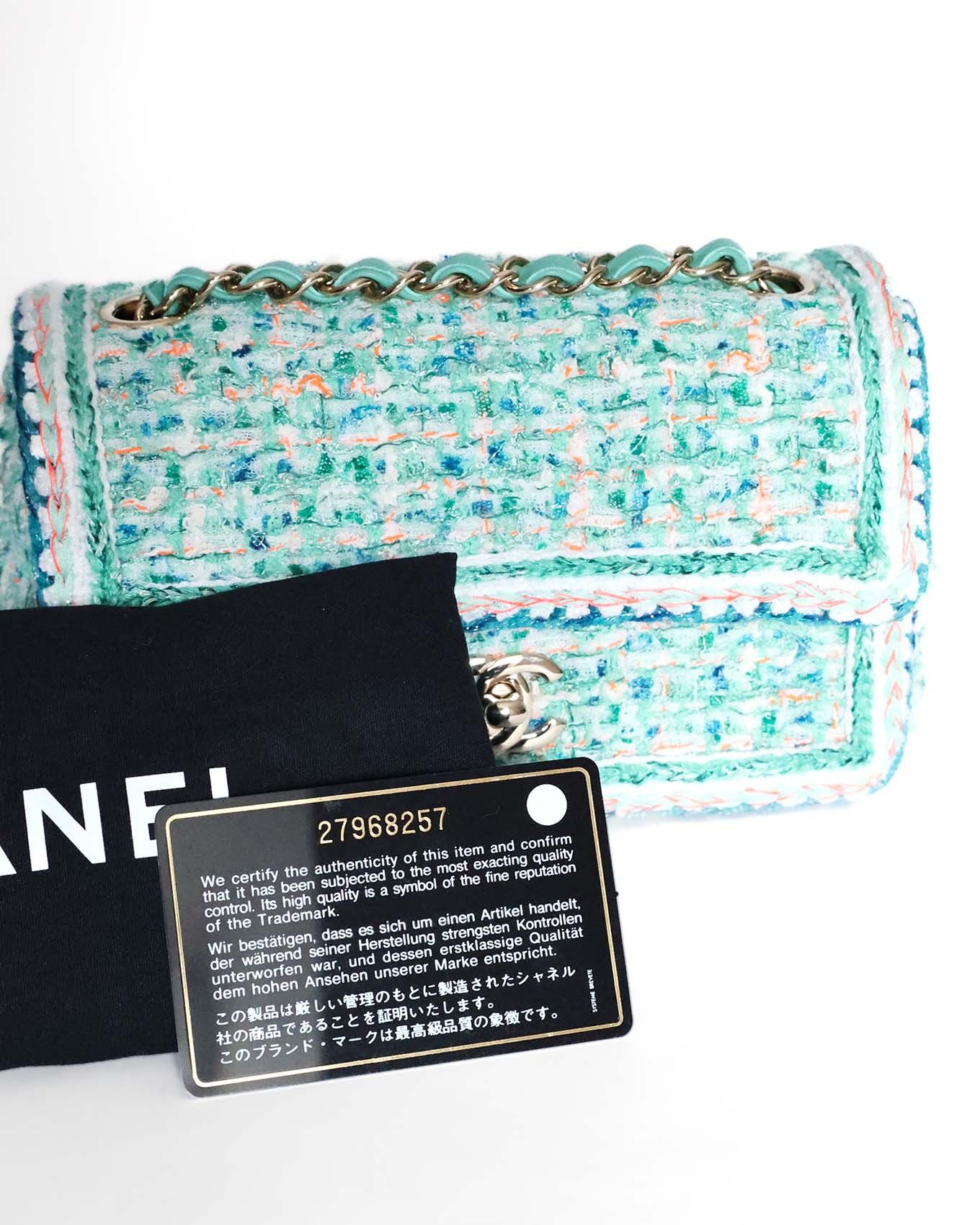 Chanel Mini Classic Flap Bag Green Multicolor Tweed 2019 Size ONE SIZE - 19 Thumbnail