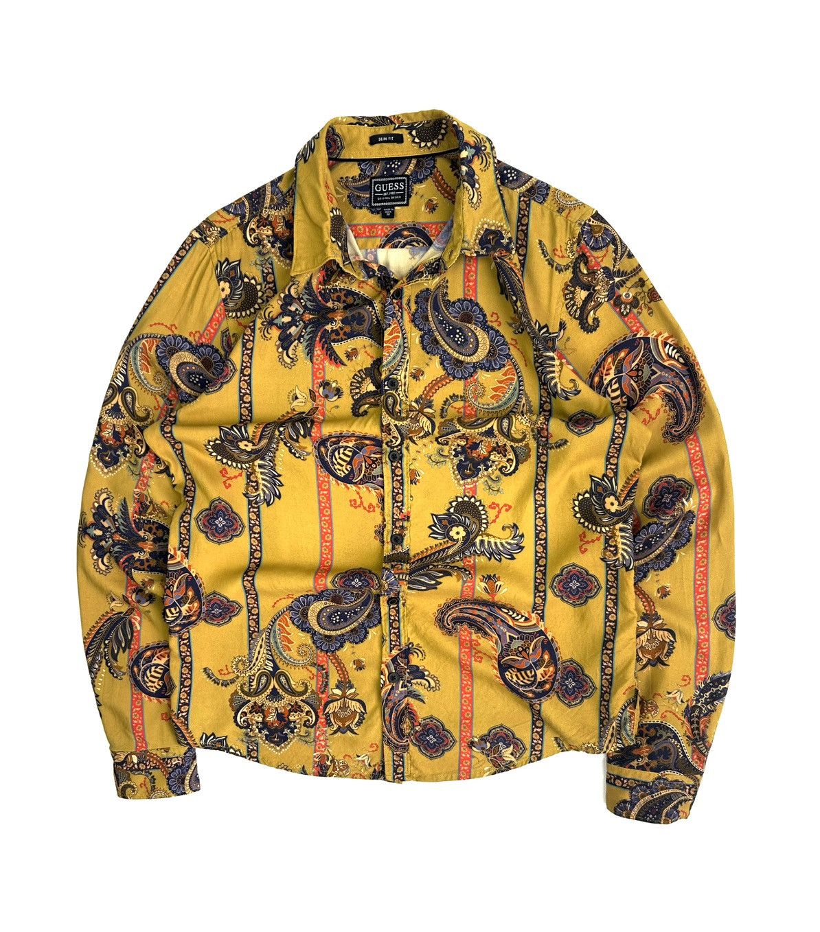 rare Guess Button Up Men's Shirt Gold M Slim Fit Vintage Y2K