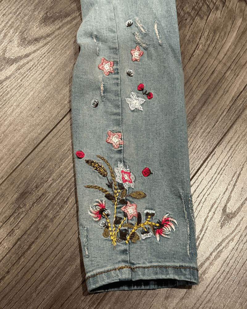 Other Y2K Floral Flower Embroidery Women's Skinny Jeans - Medium Size 29" - 4 Thumbnail