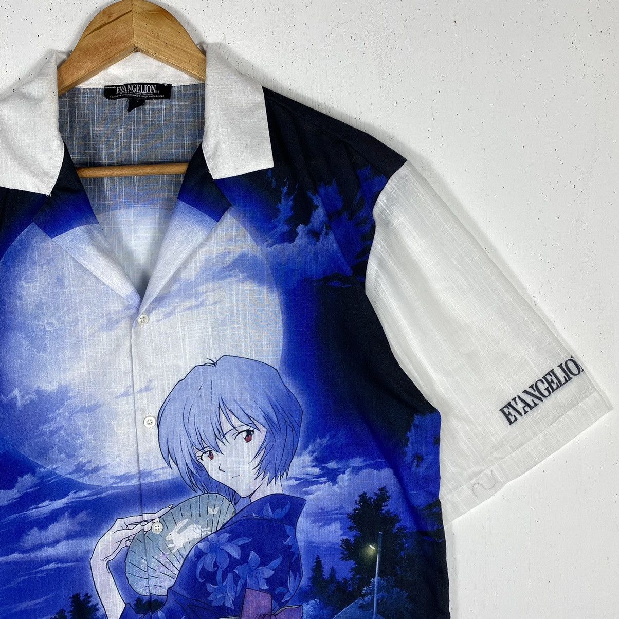 Japanese Brand × Vintage EVANGELION REI AYANAMI ANIME OPEN COLLAR BUTTON UPS Size US L / EU 52-54 / 3 - 5 Thumbnail