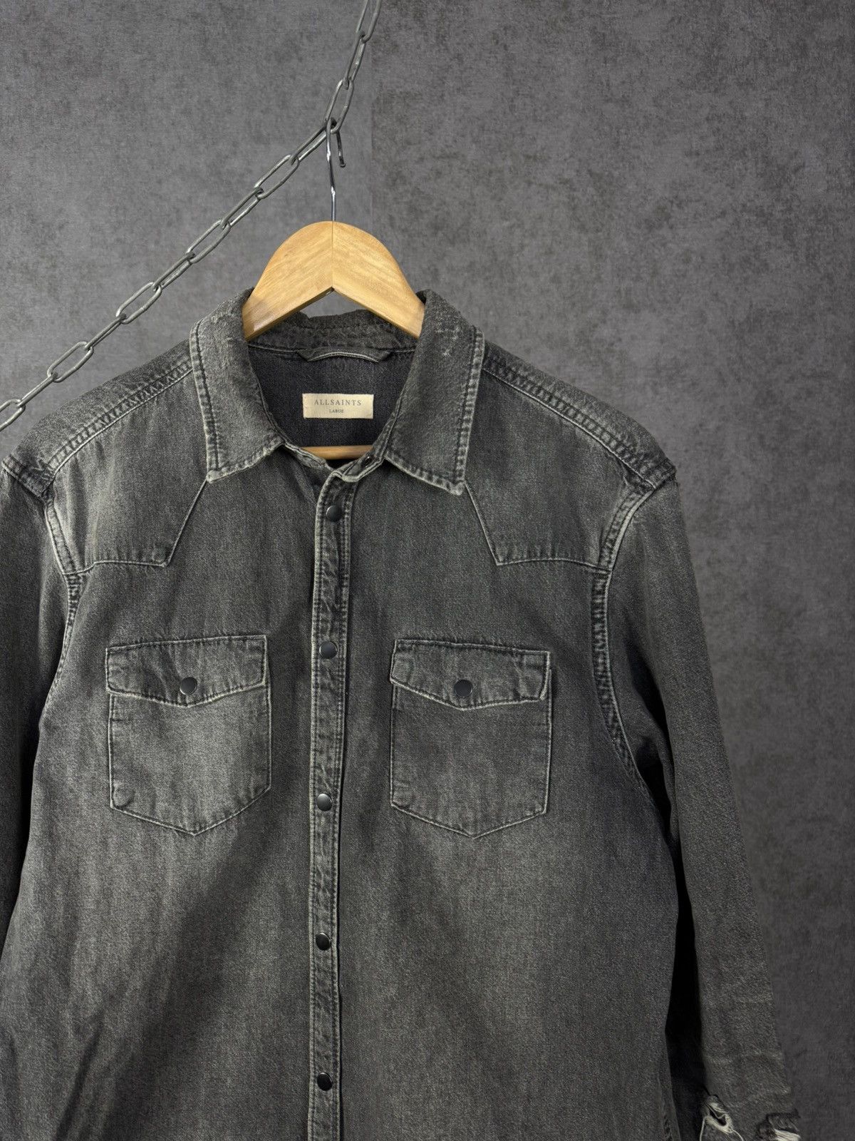 Allsaints Allsaints designer distressed denim shirt Size US L / EU 52-54 / 3 - 2 Thumbnail