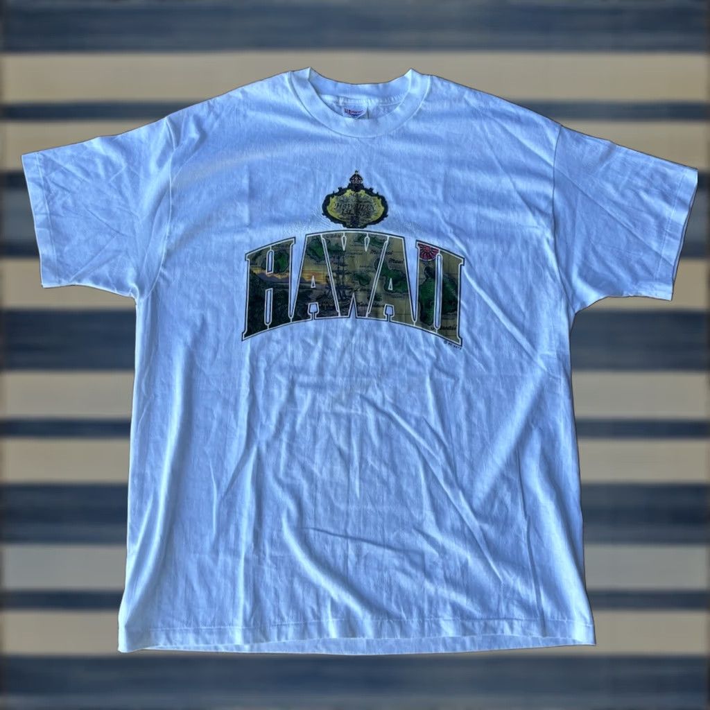 Hanes VINTAGE 90s Hawaii Tourist T-Shirt Hanes 2XL White Cotton Short Sleeve Crew Neck USA Hawaii Mens Size US XXL / EU 58 / 5 - 1 Thumbnail
